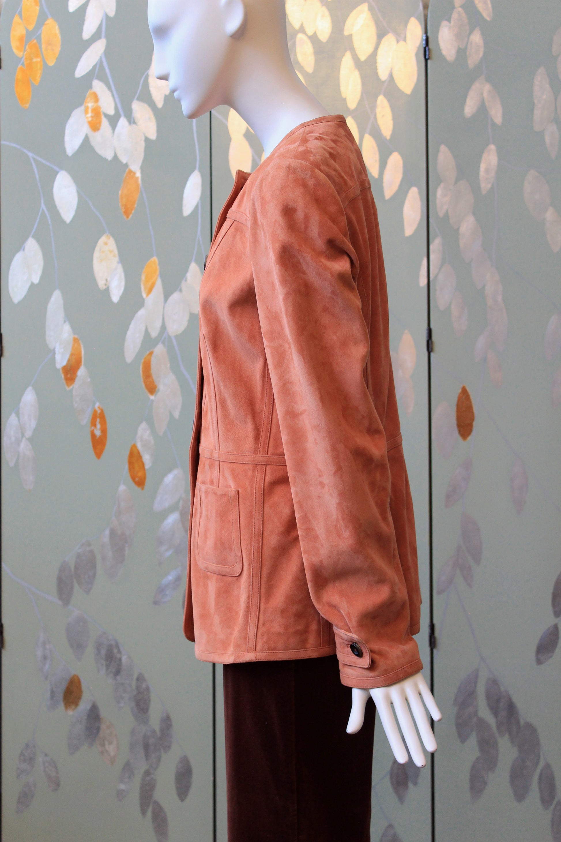 1990s/2000s Agnona Orange Suede Leather Jacket With Black Buttons, Small/Medium