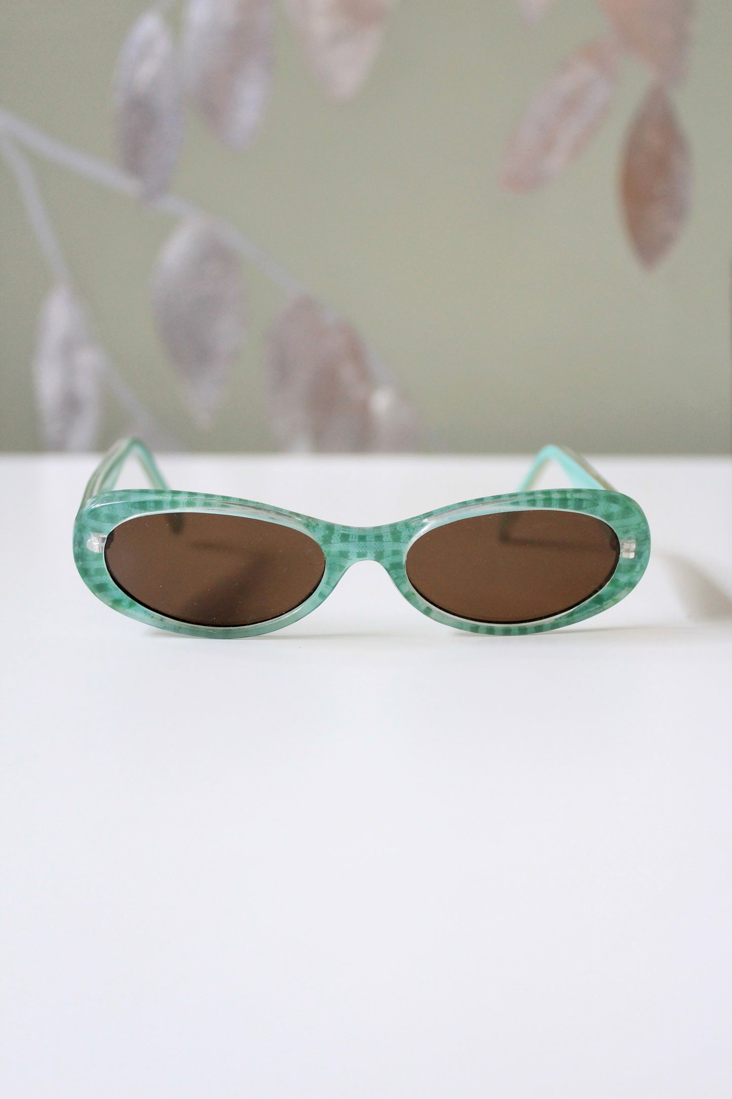 1950s Green Gingham Translucent Sunglasses 