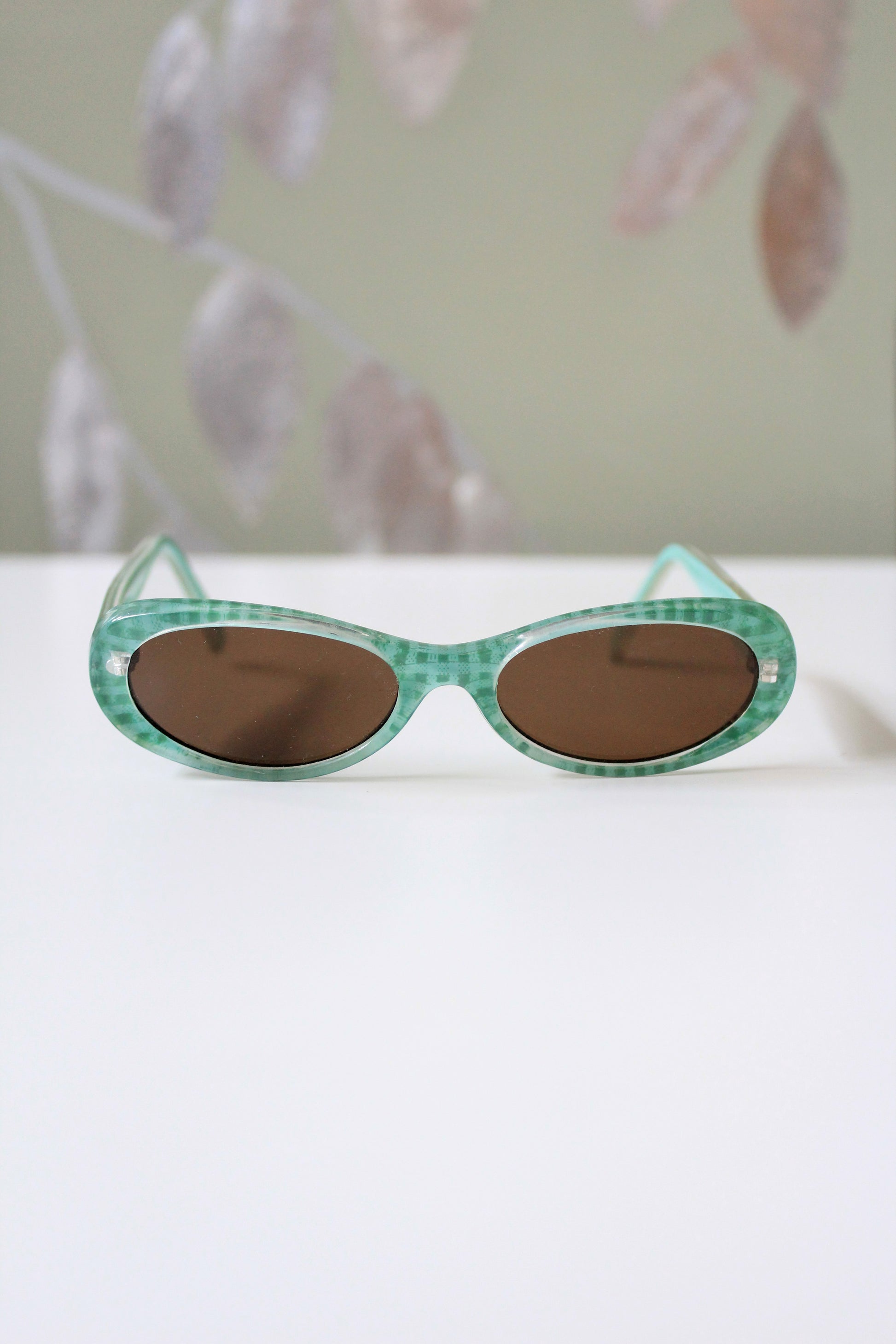 1950s Green Gingham Translucent Sunglasses 
