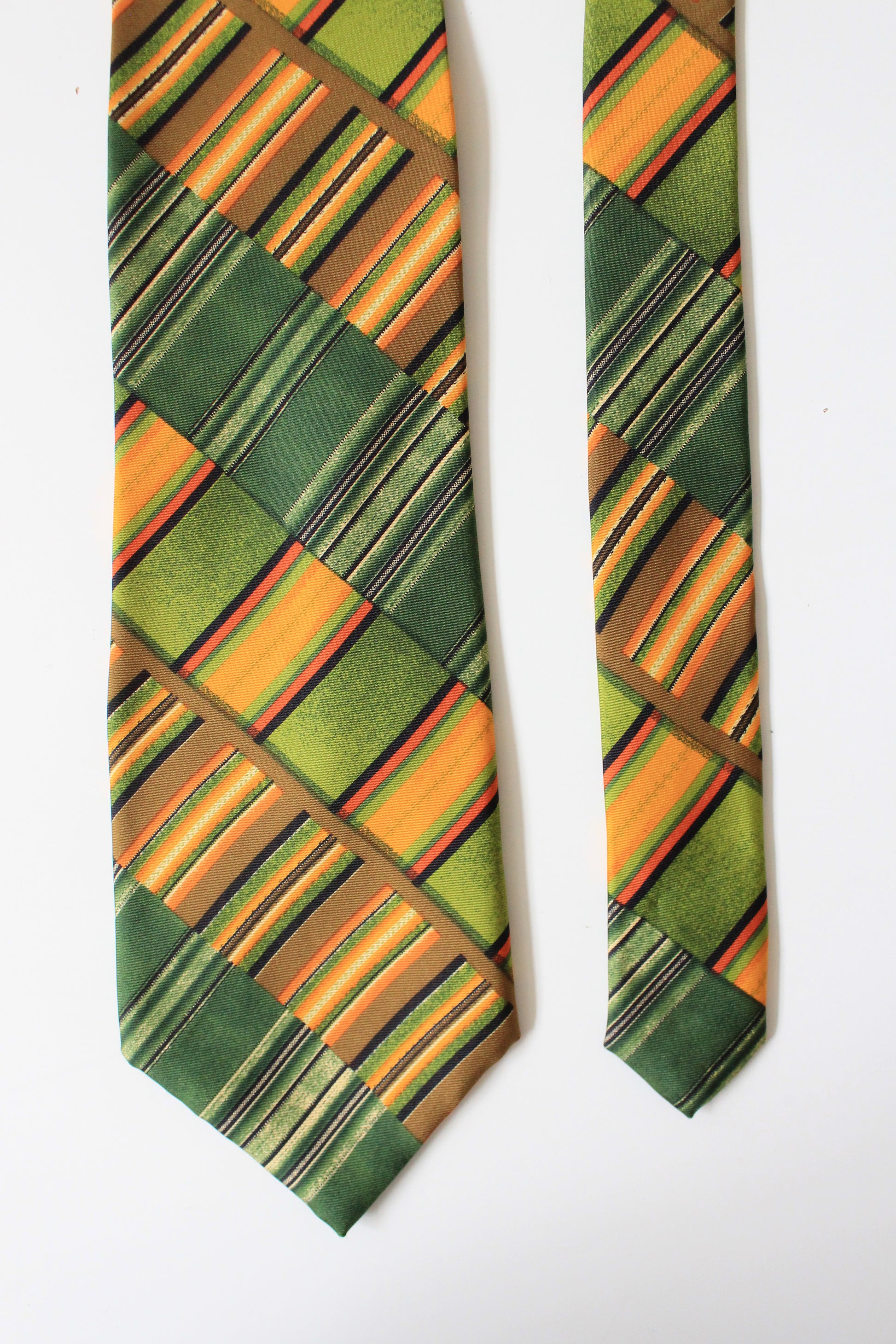1990s YSL Green And Yellow Graphic Designer Silk Tie