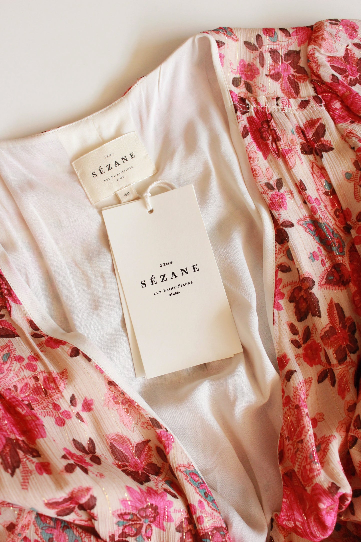 Pink Floral Sézane Wrap Dress With Gold Thread, Unworn, Medium 
