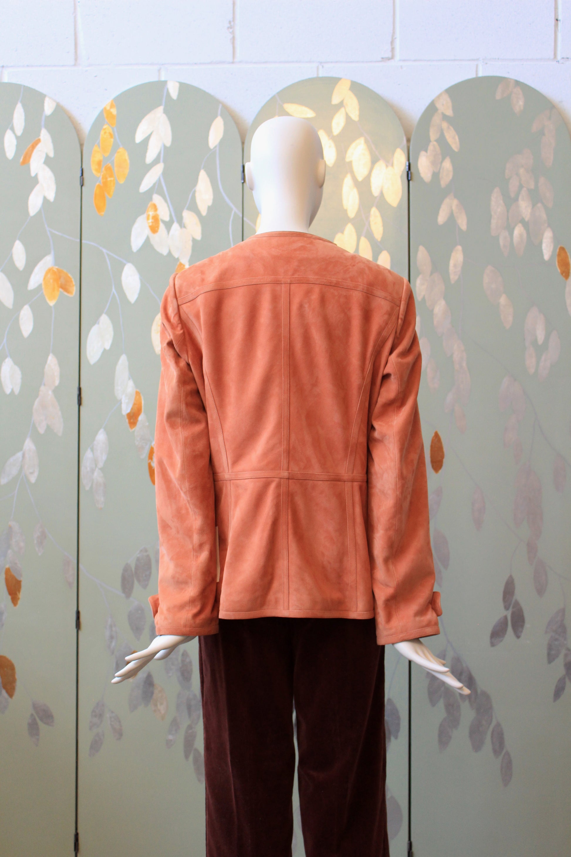 1990s/2000s Agnona Orange Suede Leather Jacket With Black Buttons, Small/Medium