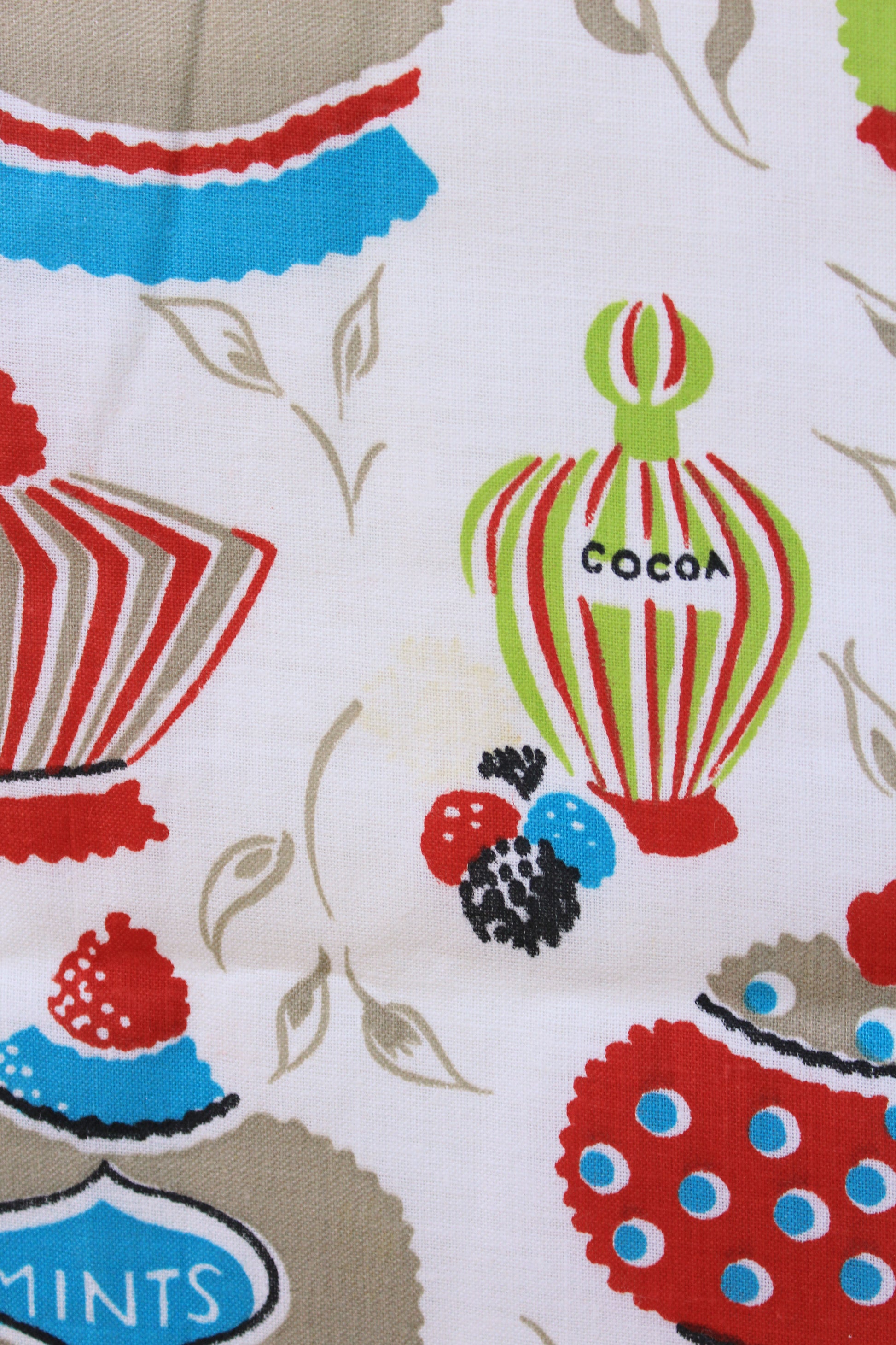 1960s Novelty Print Candy Store Jars In Red/Green/Teal Cotton Sewing Fabric, 7.9 Yards