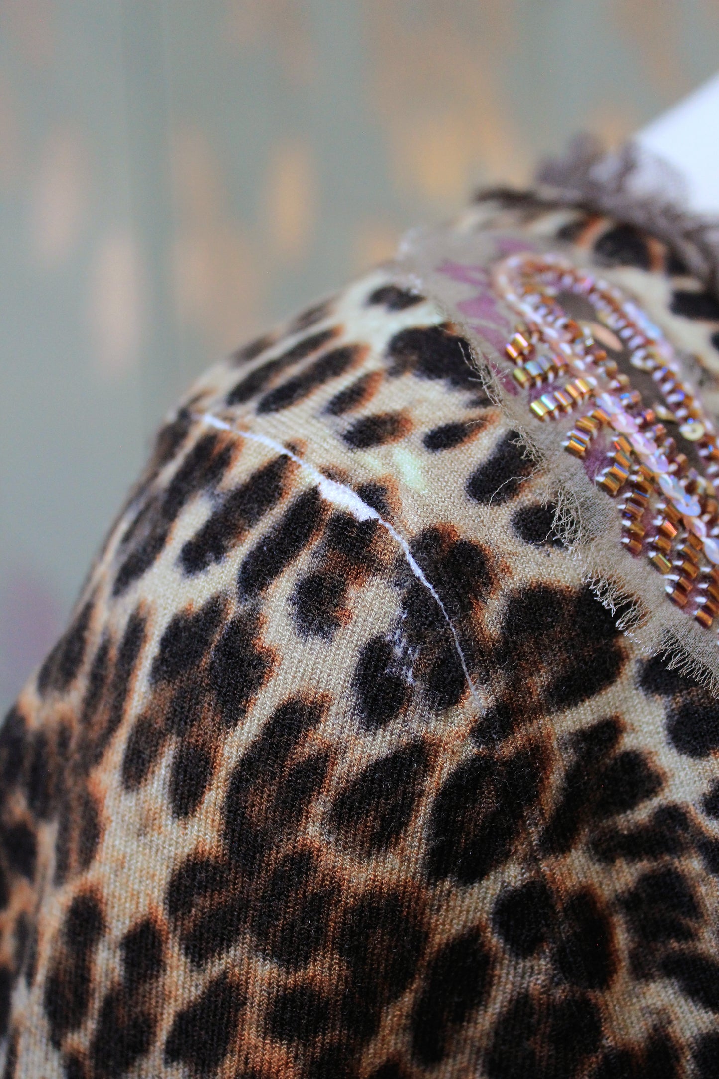 Early 2000s Leopard Print Beaded Tank Top And Cardigan Set, Medium 