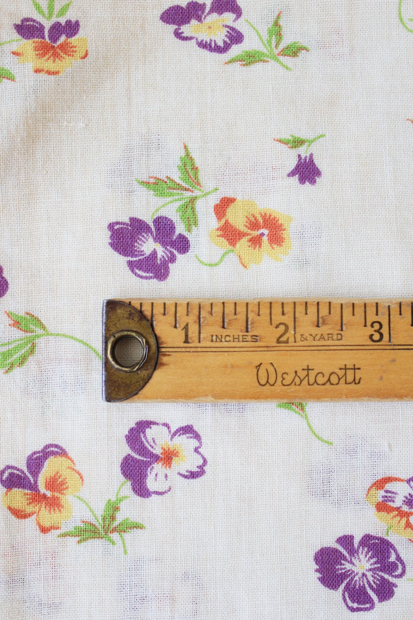 1940s Cream, Orange And Purple Illustrated Floral Feedsack , Vintage Summer Sewing/Quilting Fabric