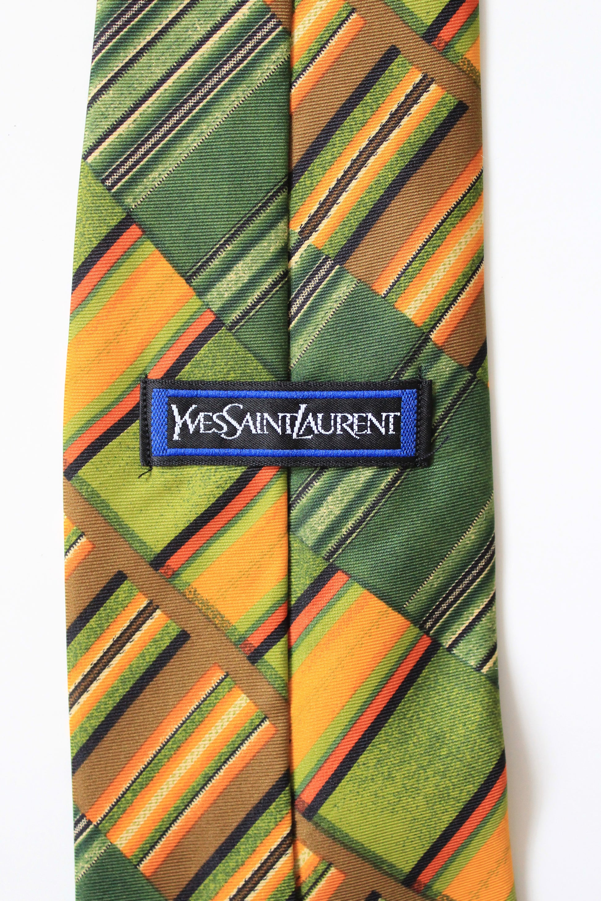 1990s YSL Green And Yellow Graphic Designer Silk Tie