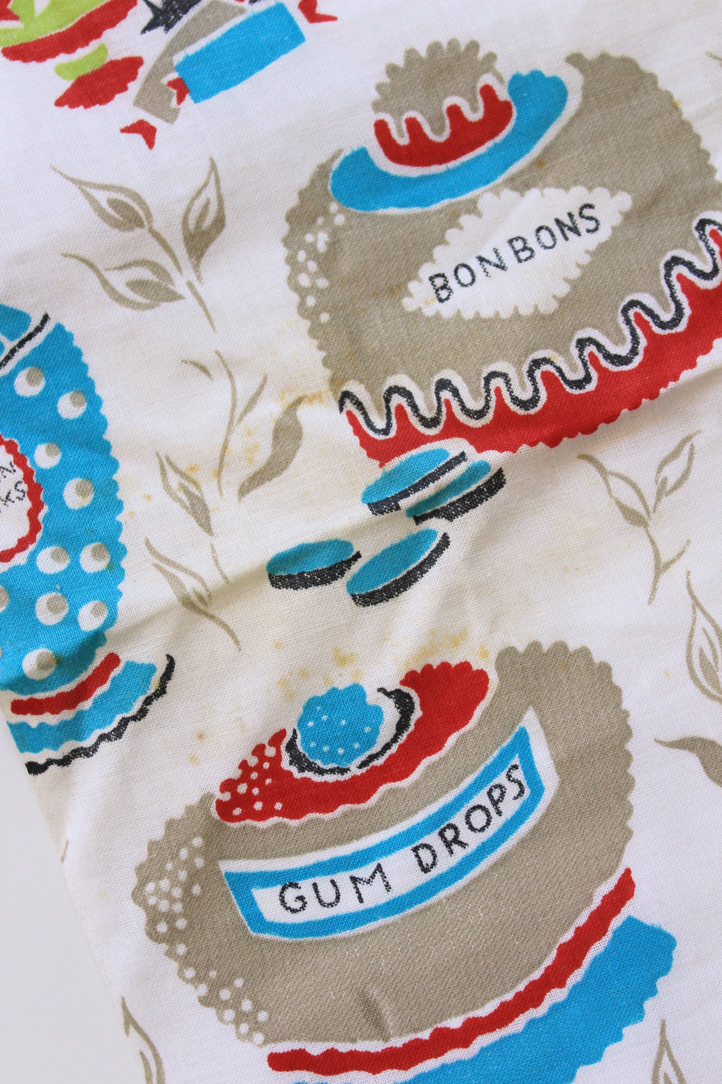 1960s Novelty Print Candy Store Jars In Red/Green/Teal Cotton Sewing Fabric, 7.9 Yards