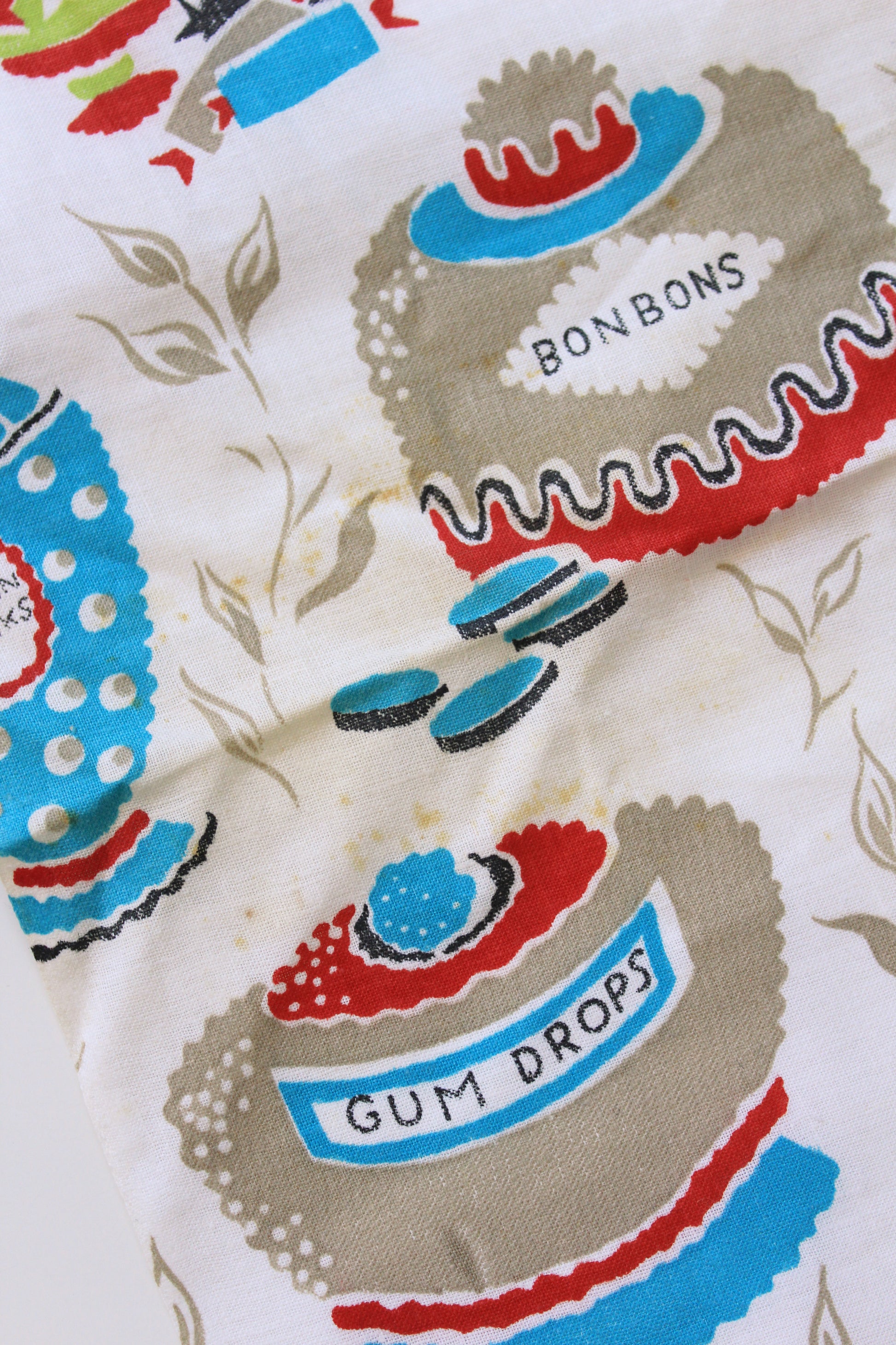 1960s Novelty Print Candy Store Jars In Red/Green/Teal Cotton Sewing Fabric, 7.9 Yards