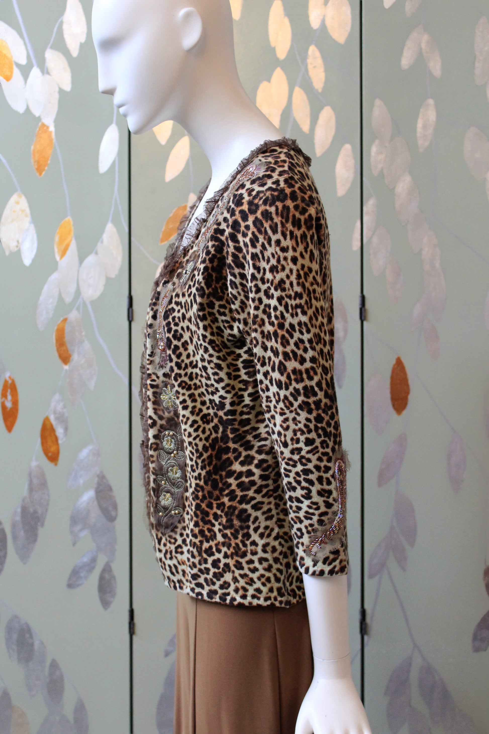 Early 2000s Leopard Print Beaded Tank Top And Cardigan Set, Medium 