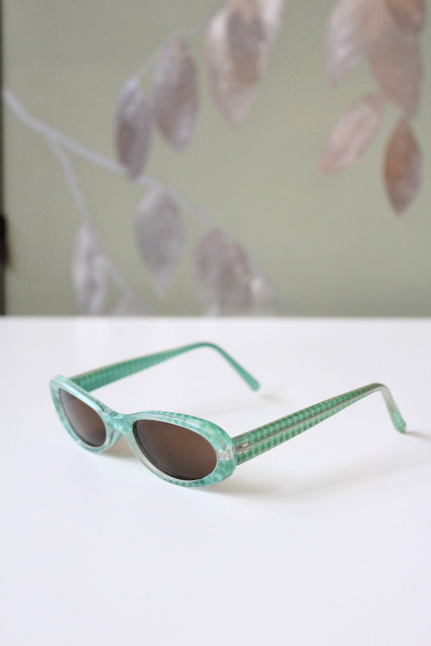 1950s Green Gingham Translucent Sunglasses 