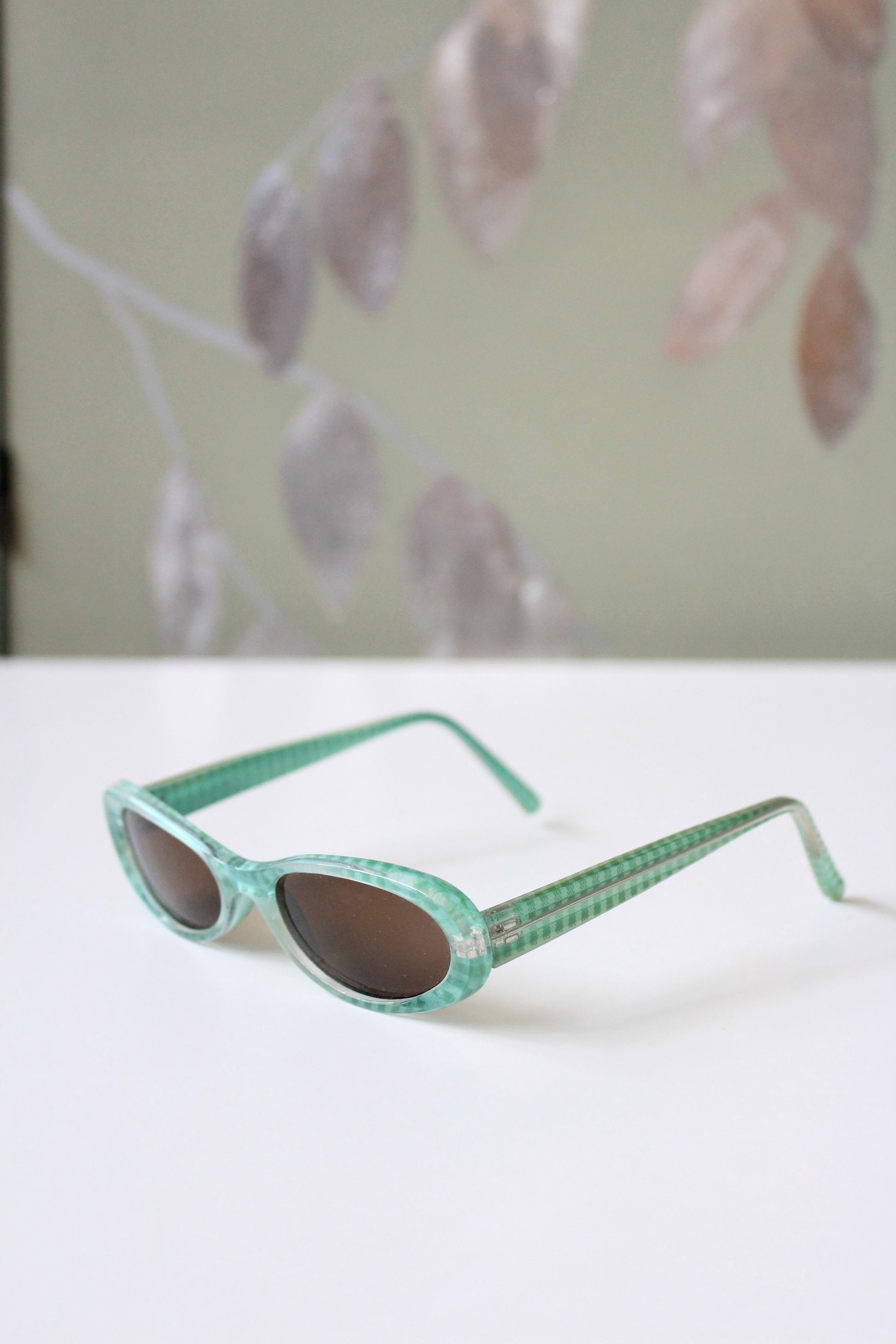 1950s Green Gingham Translucent Sunglasses 