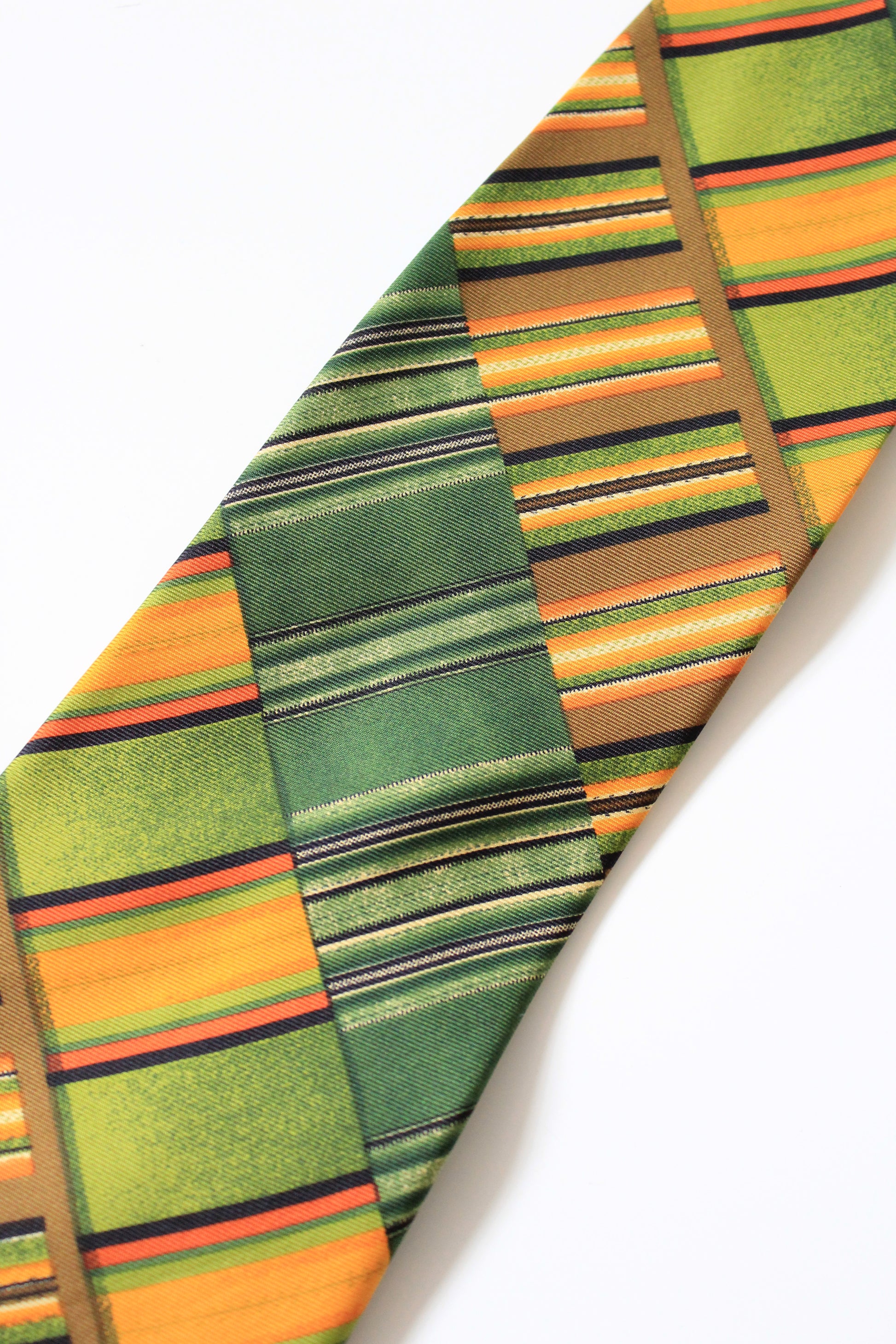1990s YSL Green And Yellow Graphic Designer Silk Tie