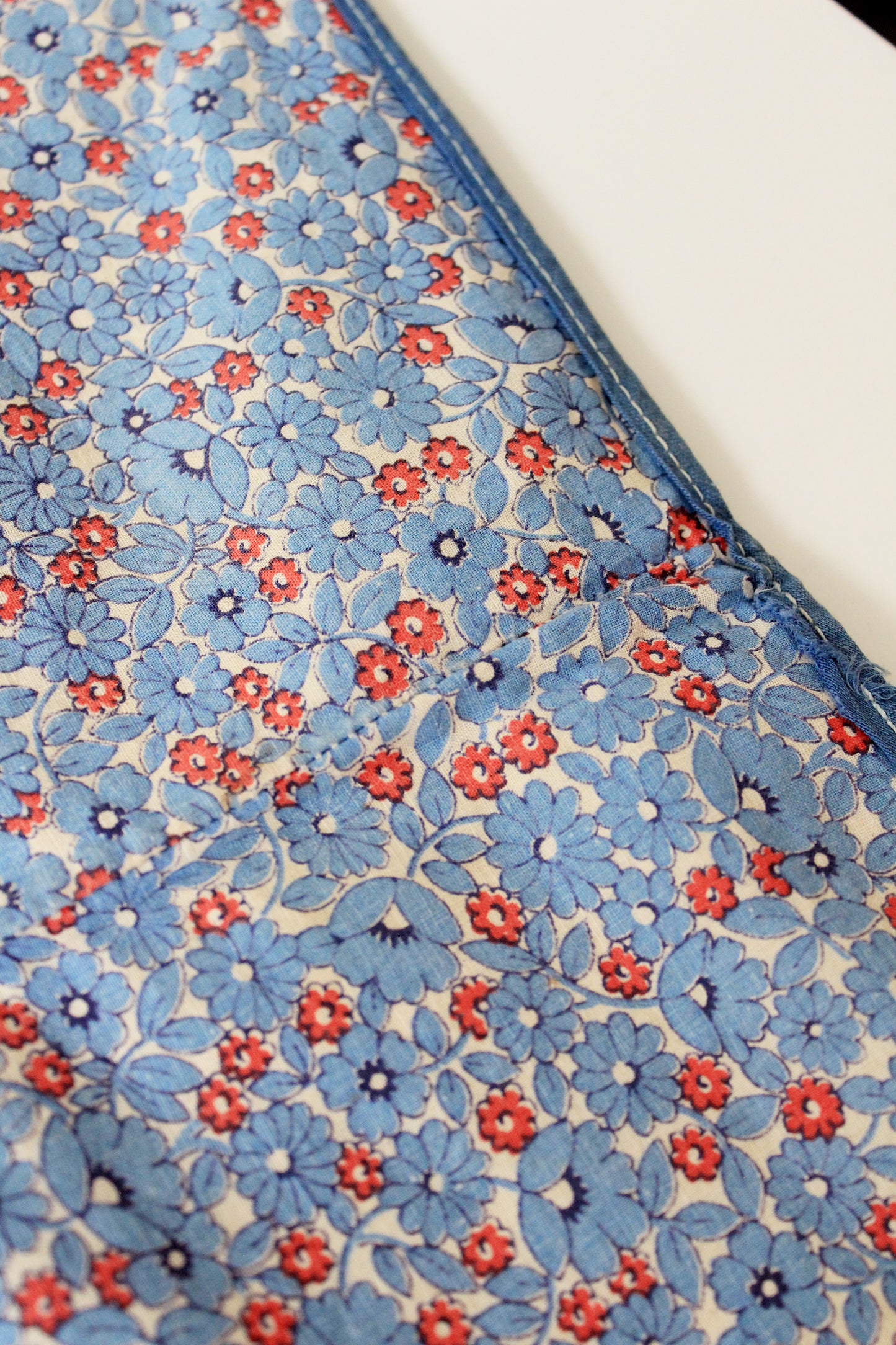 1940s/1950s Light Blue And Red Floral Print Cotton Duvet Cover, 76.5" x 67"