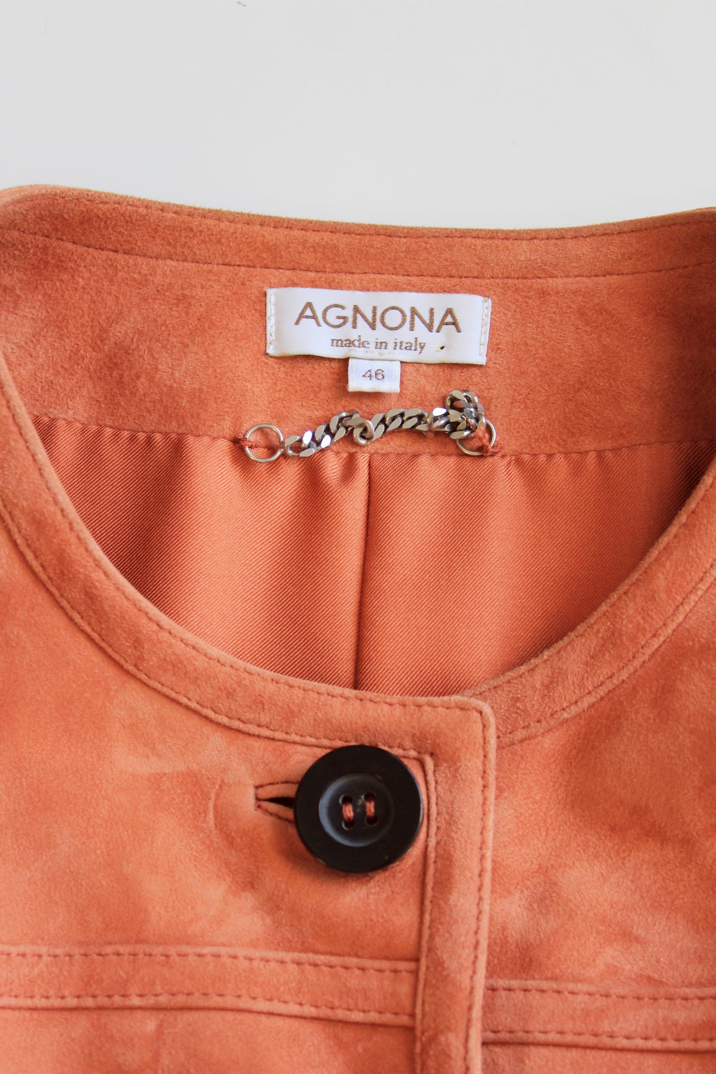 1990s/2000s Agnona Orange Suede Leather Jacket With Black Buttons, Small/Medium