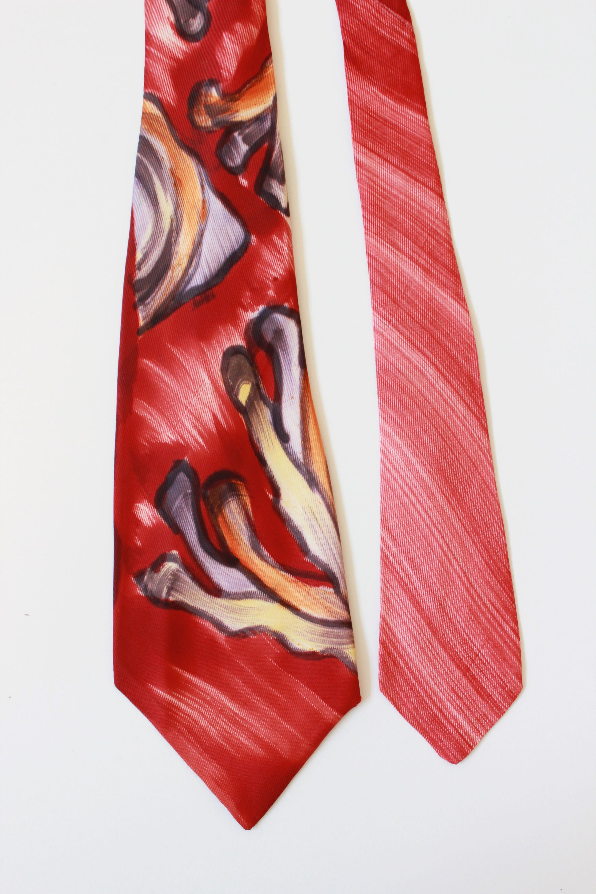 Vintage 1940s Abstract Red And Yellow Hand Painted Rayon Tie