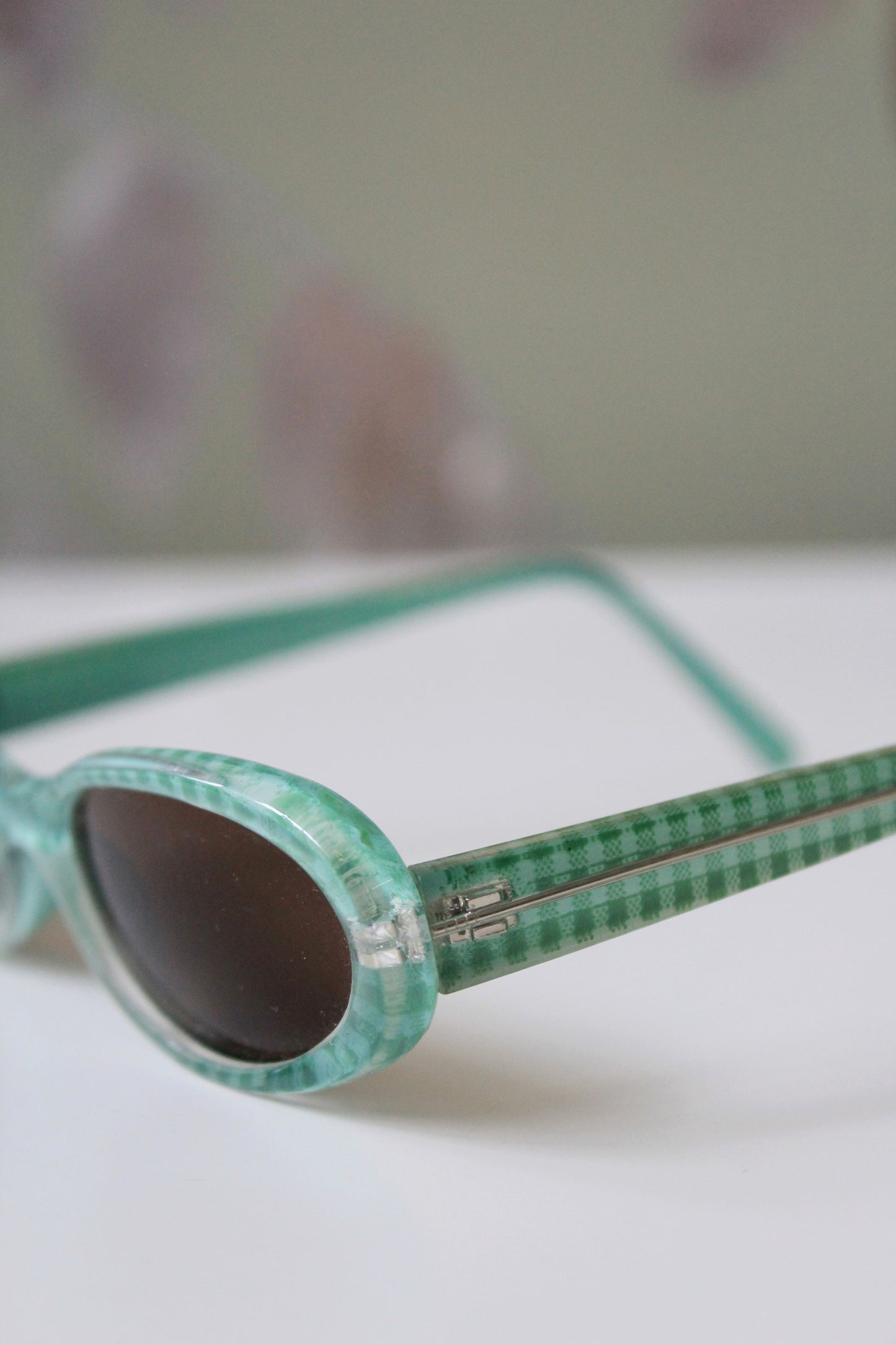 1950s Green Gingham Translucent Sunglasses 