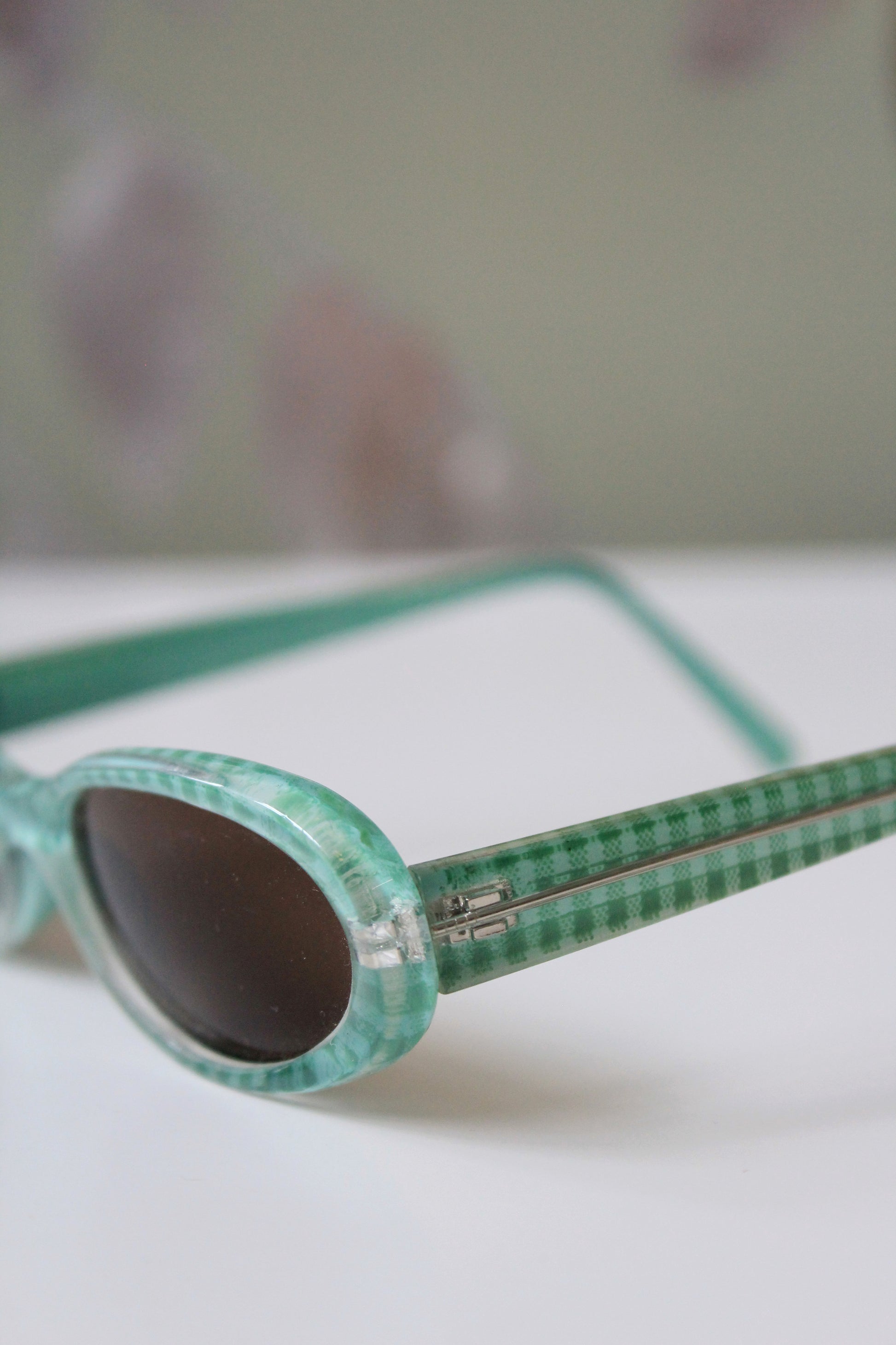 1950s Green Gingham Translucent Sunglasses 
