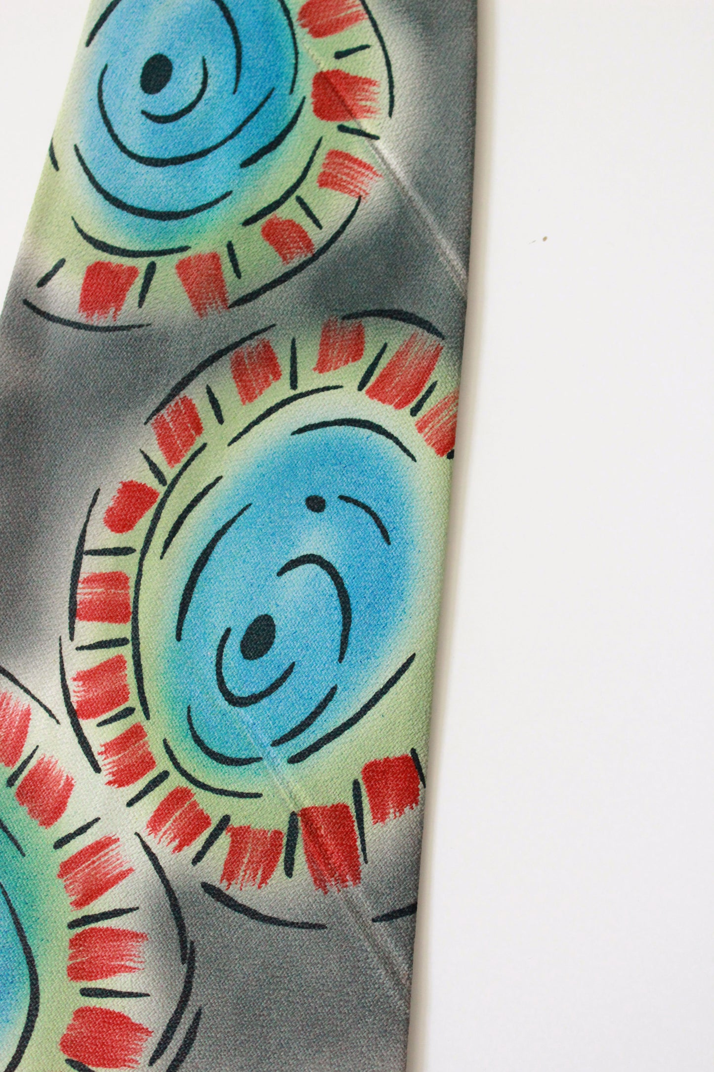 Vintage 1950s forest Green and Teal Abstract Tie, Hand Painted