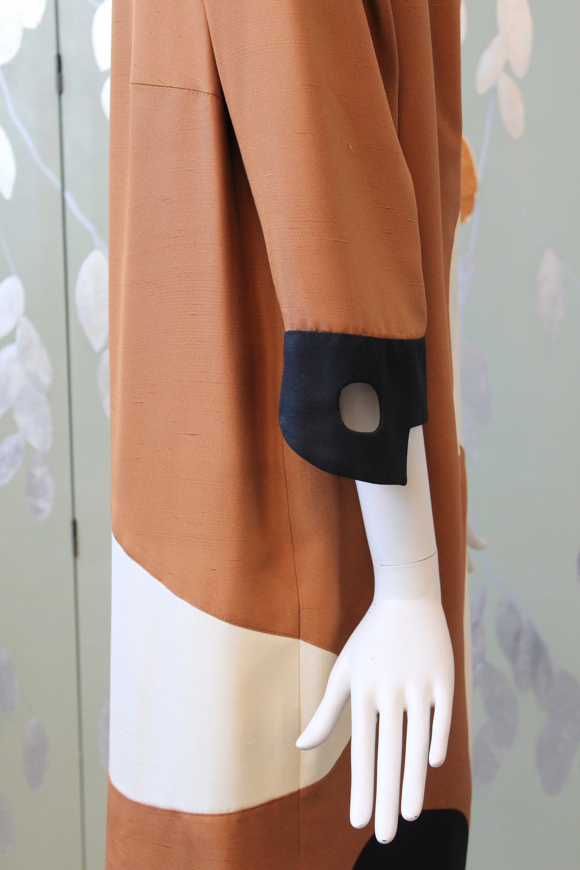 1980s Brown and Cream Graphic Colour Block Shift Dress, Medium