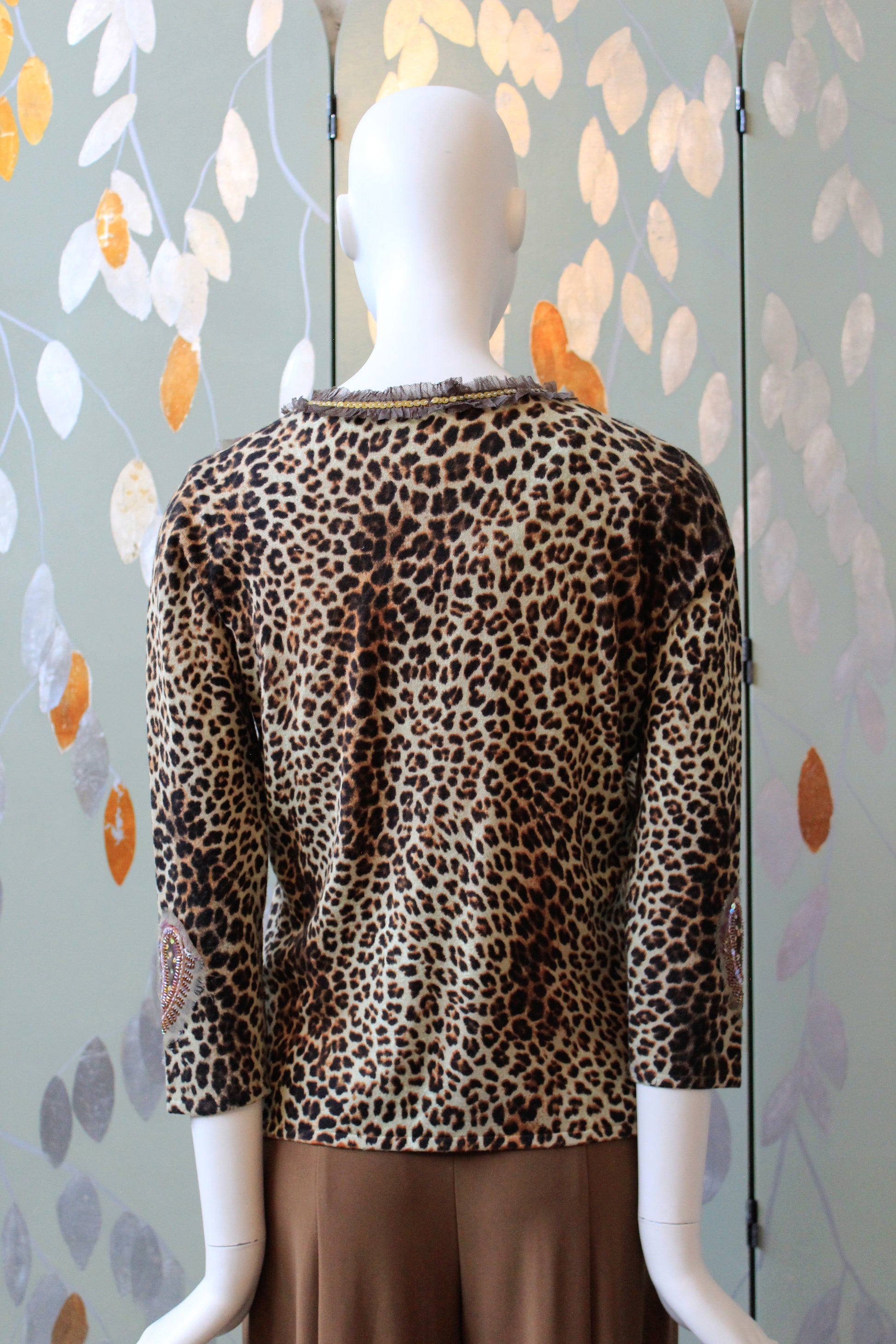 Early 2000s Leopard Print Beaded Tank Top And Cardigan Set, Medium 