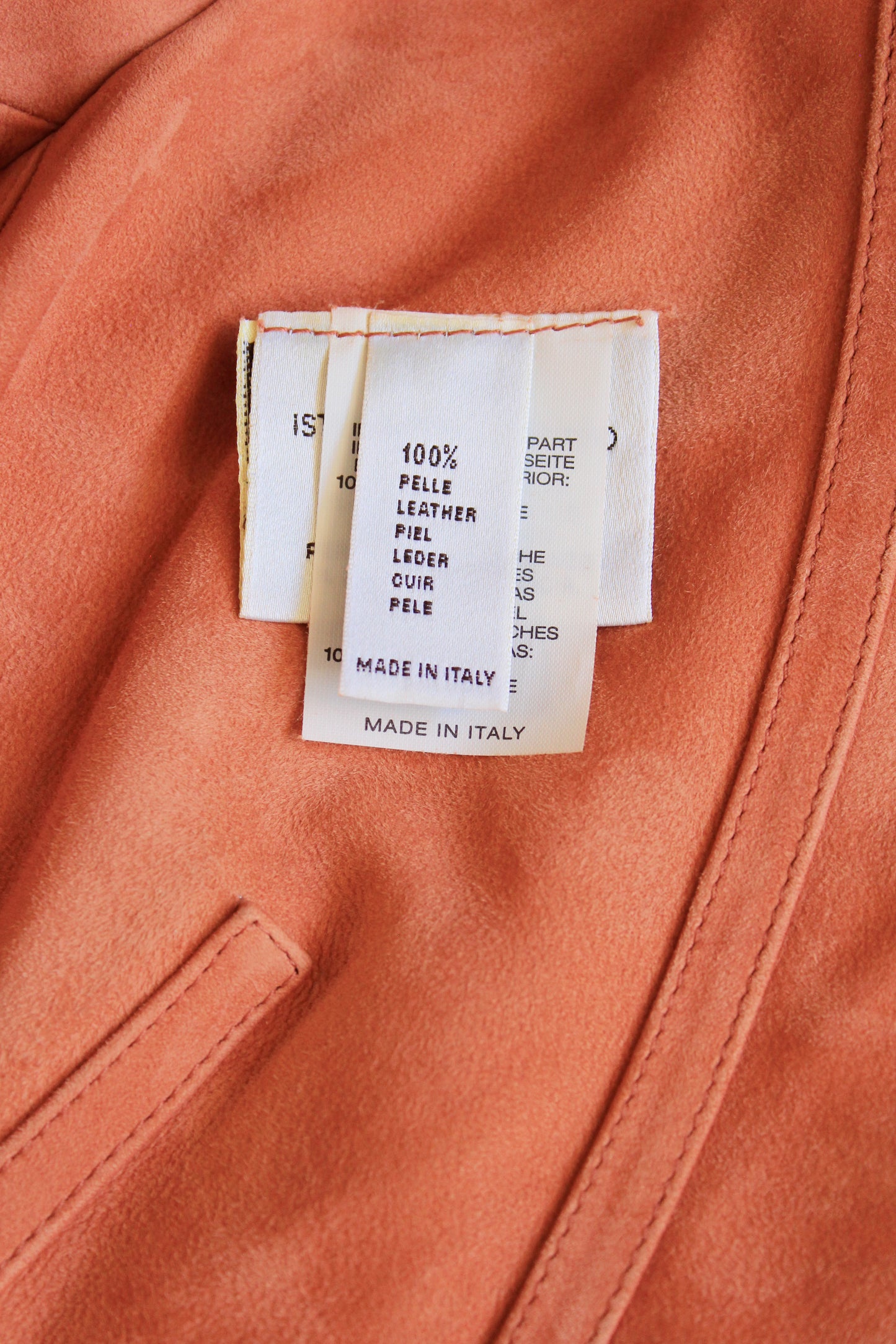 1990s/2000s Agnona Orange Suede Leather Jacket With Black Buttons, Small/Medium