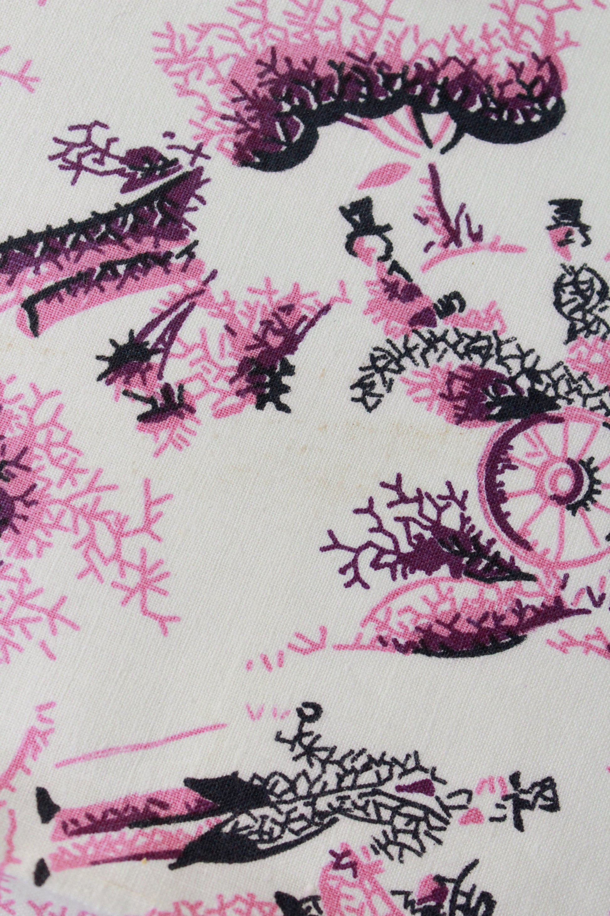 Vintage 1960s/70s Purple Flowers With Old Time Carriage Ride Cotton Fabric, 2.5 Yards