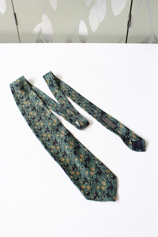 1990s Giorgio Armani Teal Abstract Silk Designer Tie 