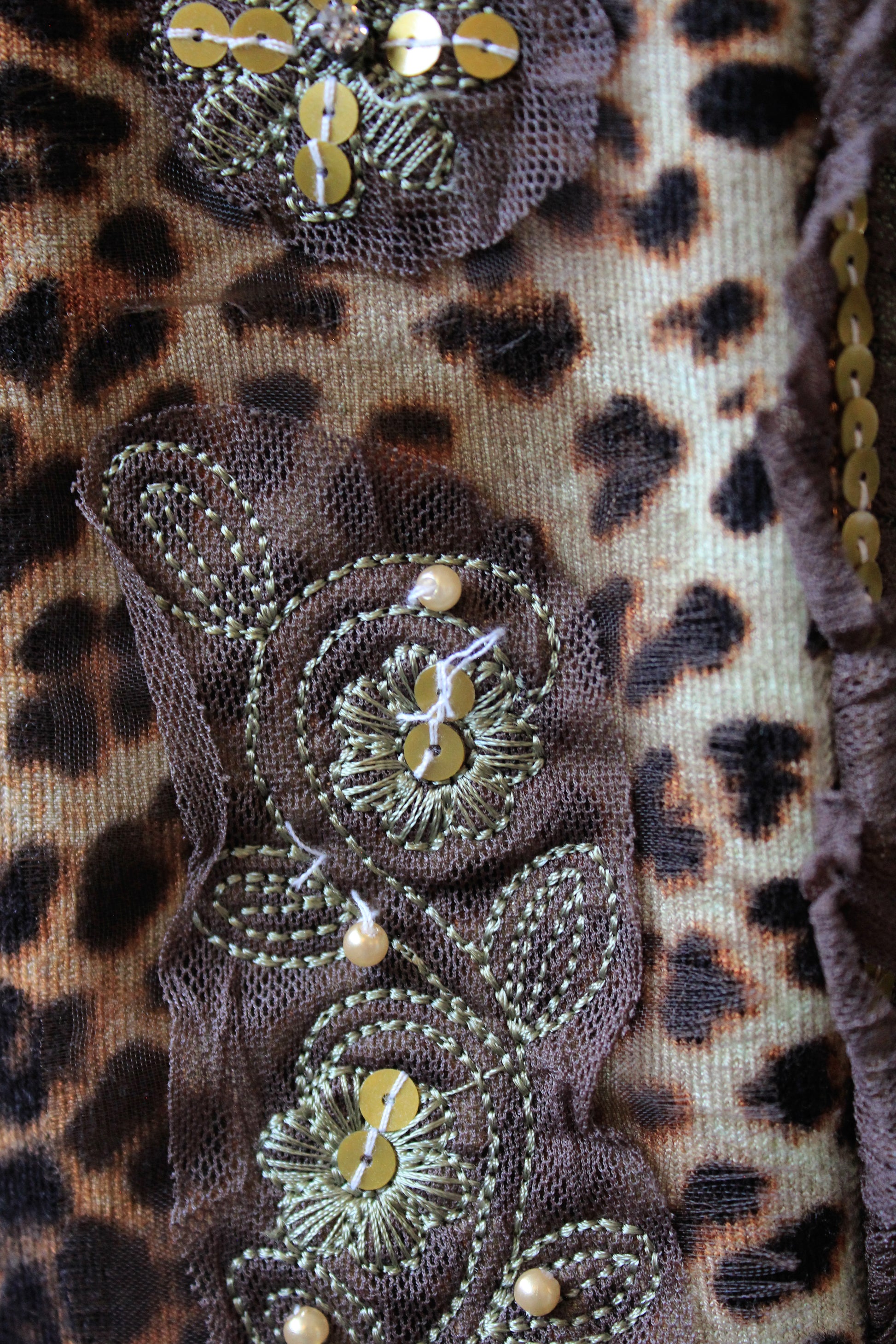 Early 2000s Leopard Print Beaded Tank Top And Cardigan Set, Medium 