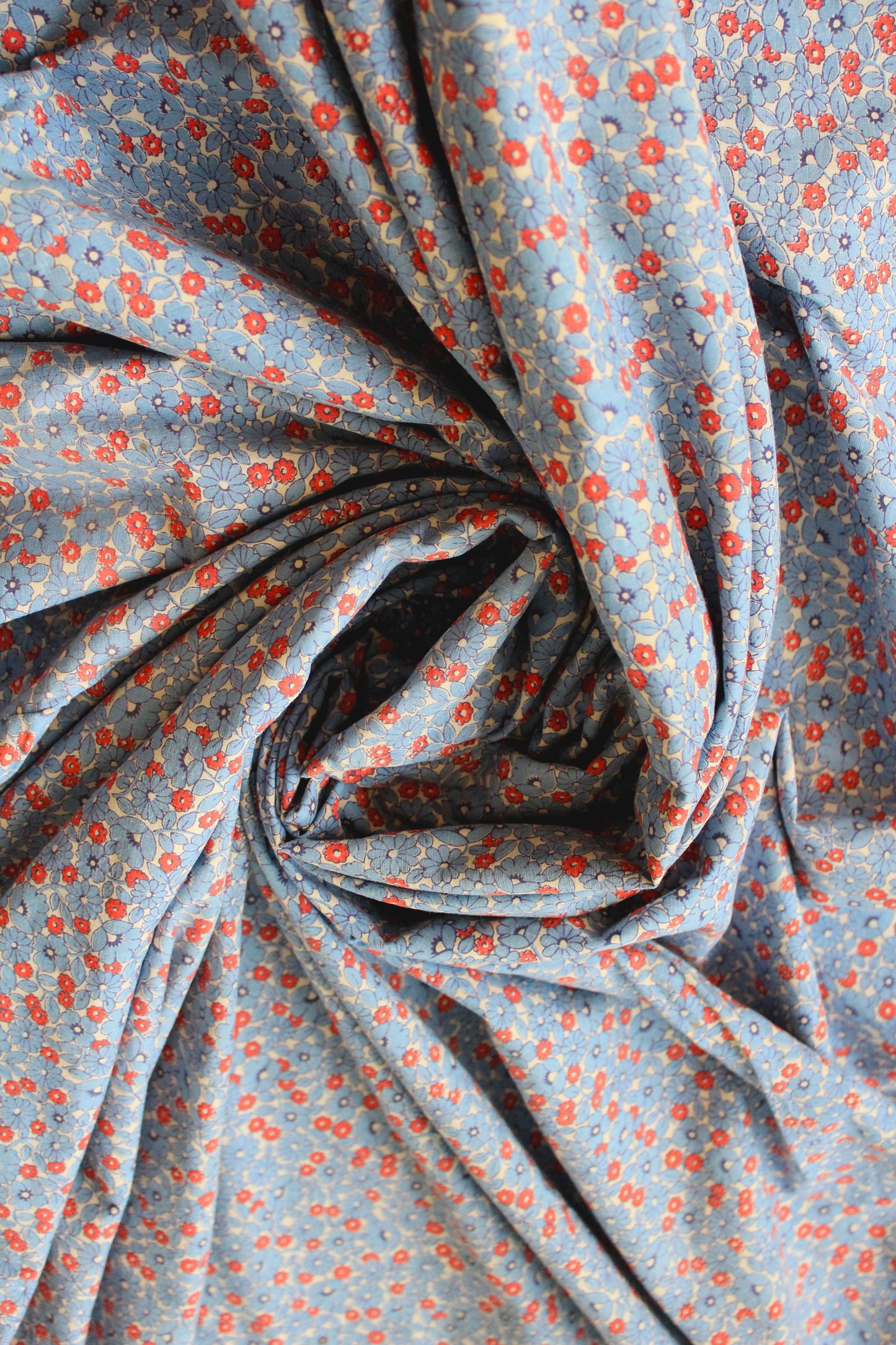 1940s/1950s Light Blue And Red Floral Print Cotton Duvet Cover, 76.5" x 67"