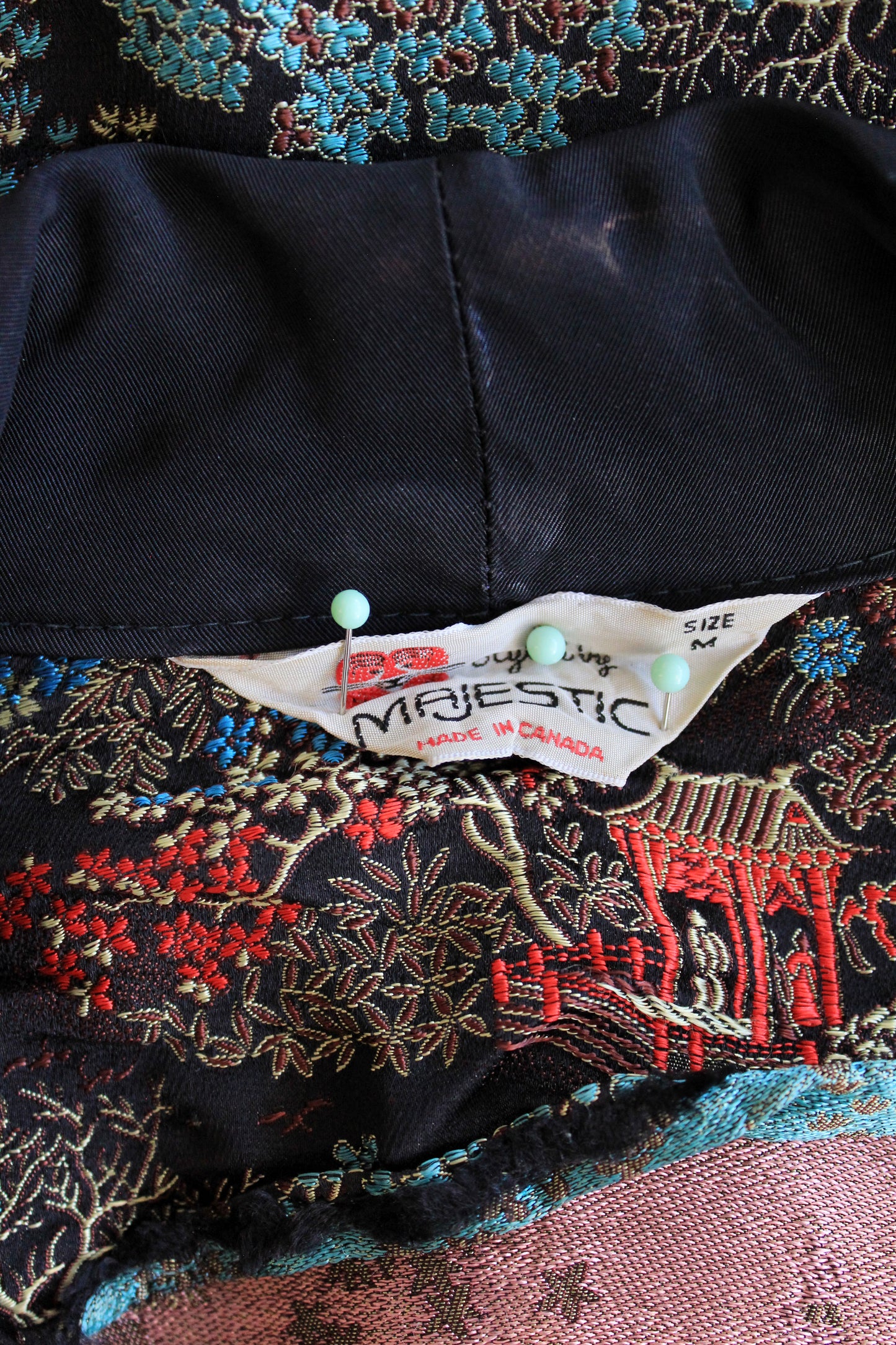 1950s Black Silk Robe With Chinese Flowers Motif, Medium