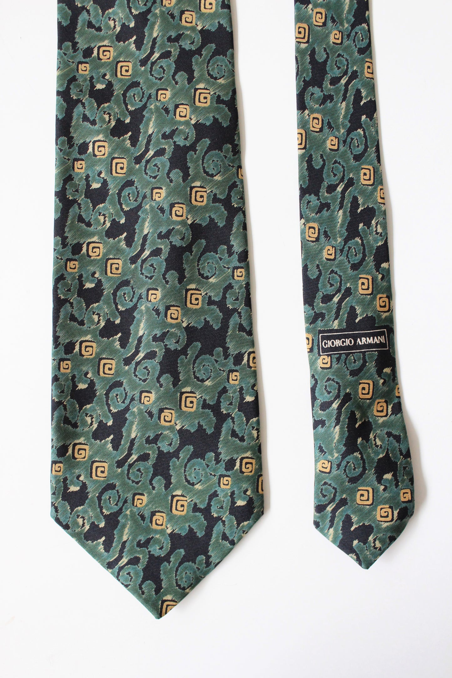 1990s Giorgio Armani Teal Abstract Silk Designer Tie 