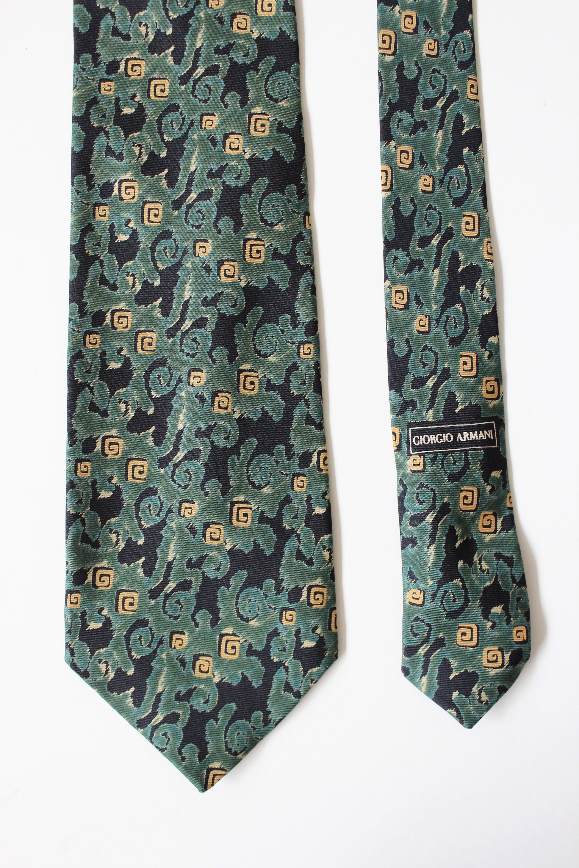 1990s Giorgio Armani Teal Abstract Silk Designer Tie 