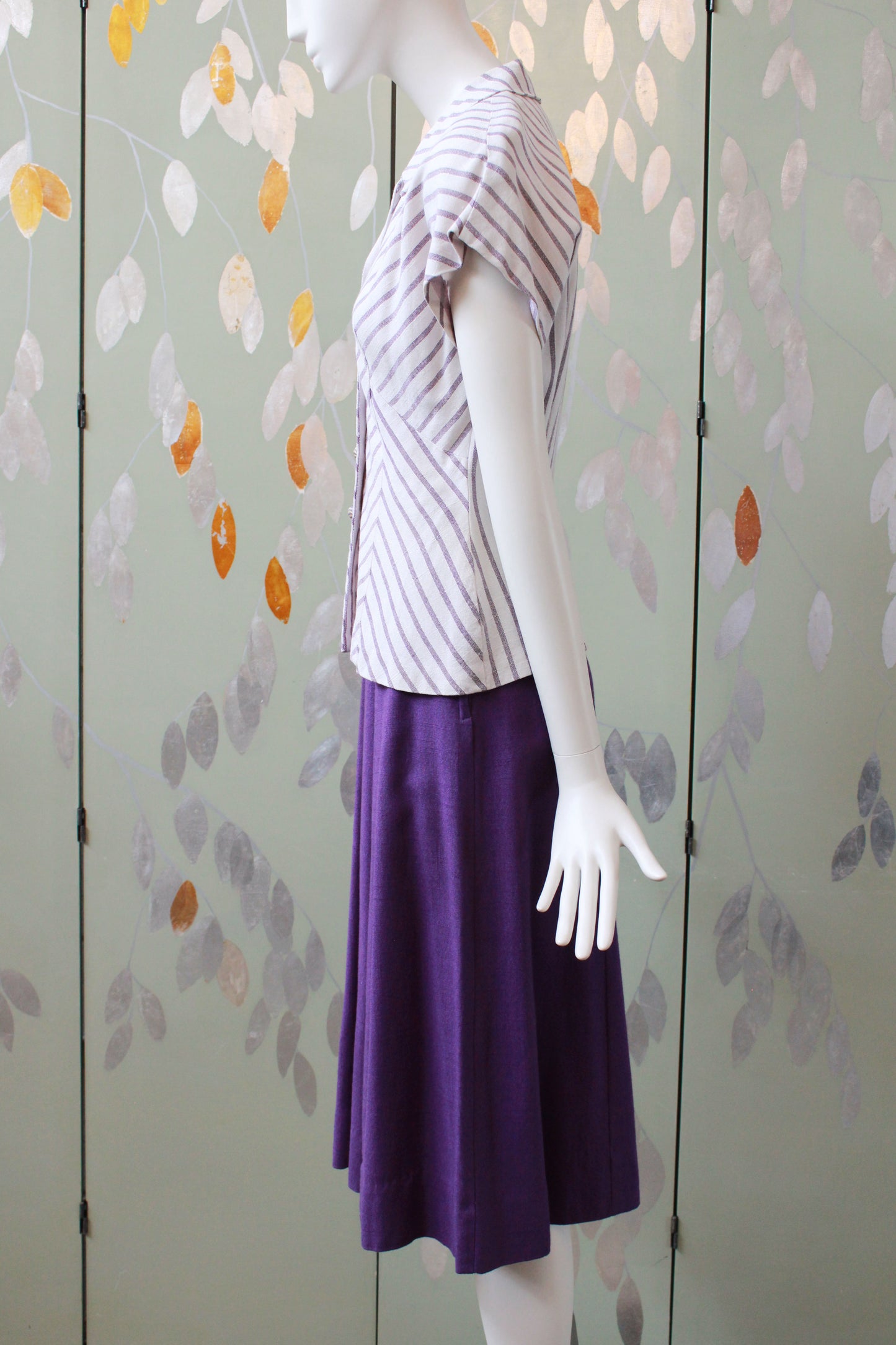 Vintage 1950s Purple Stripes Summer 2 PC Skirt Set, XS