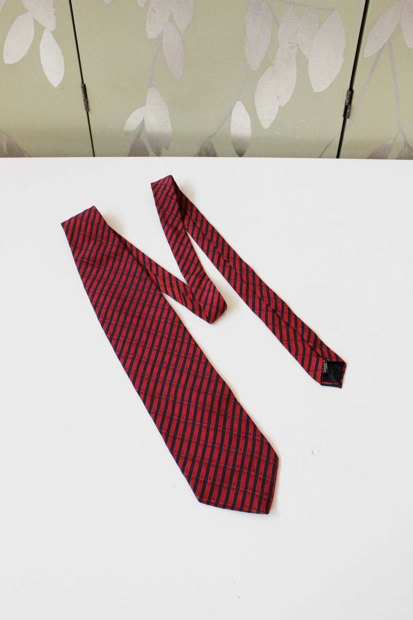1990s Emporio Armani Red And Blue Striped Designer Tie