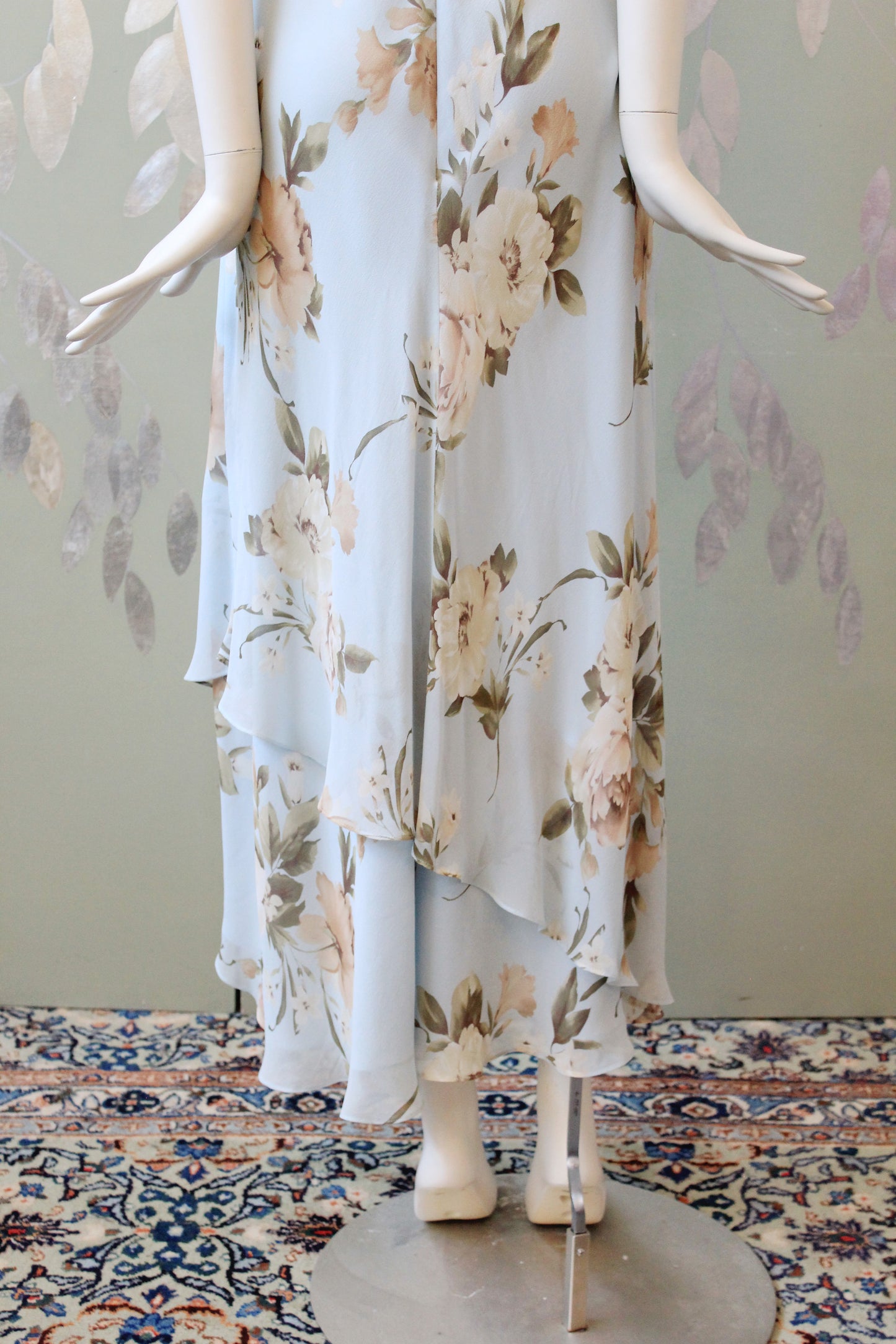 Early 2000s Ann Taylor Light Blue Floral Silk Dress, Medium 