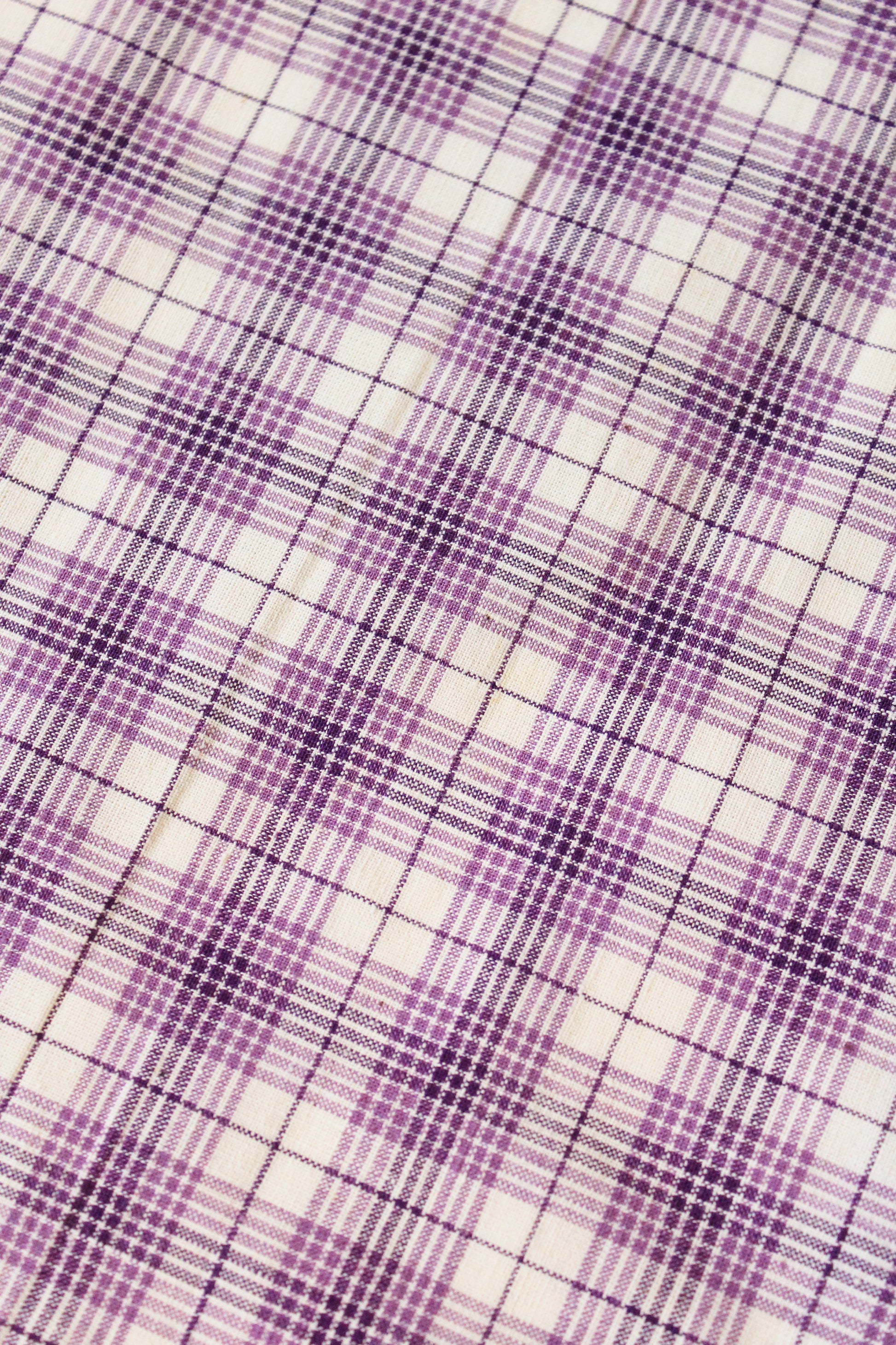 1920s Purple And White Plaid Cotton Sewing Fabric, 9.5 Yards