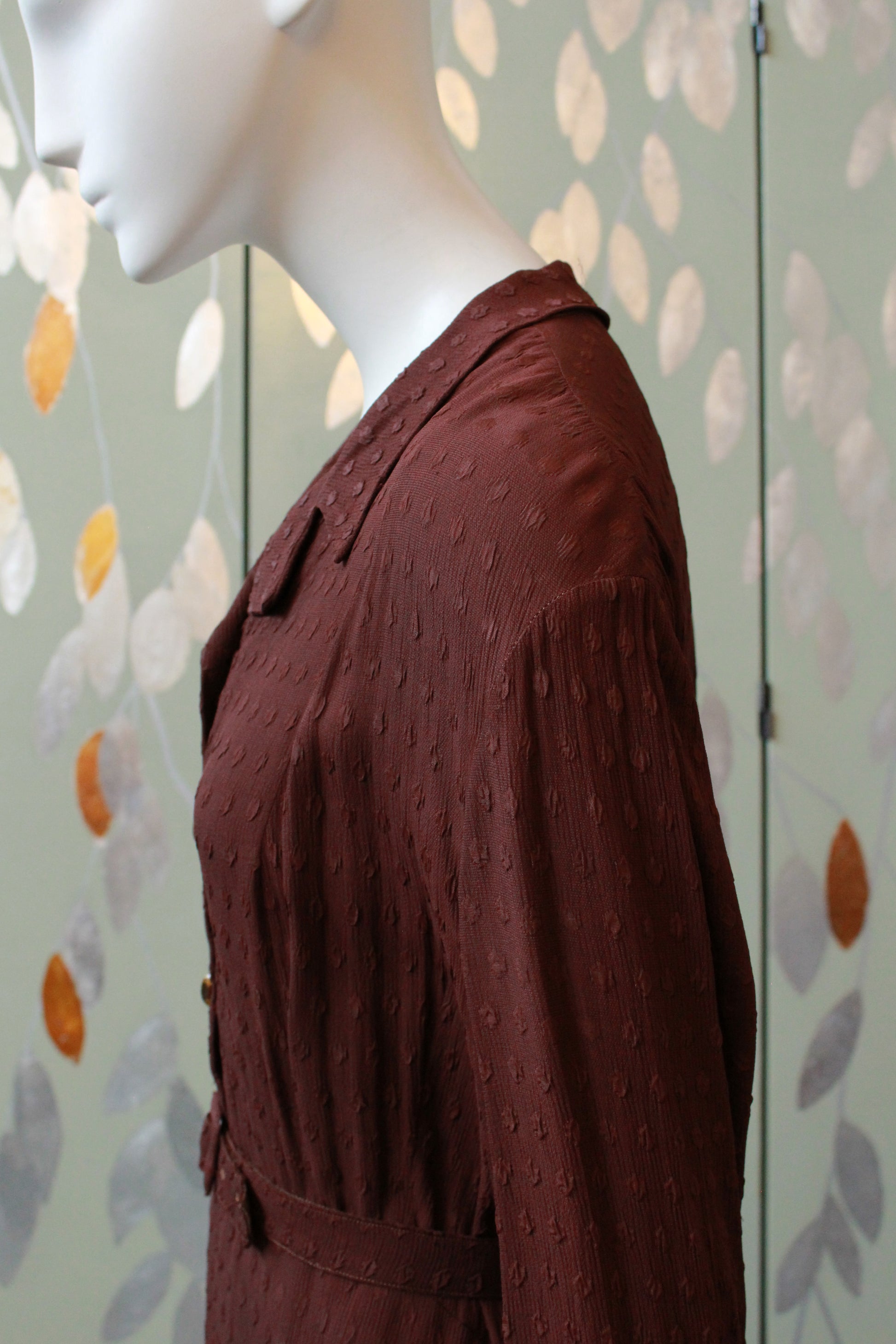 1940s Dark Cinnamon Long Sleeve Dress, Large 