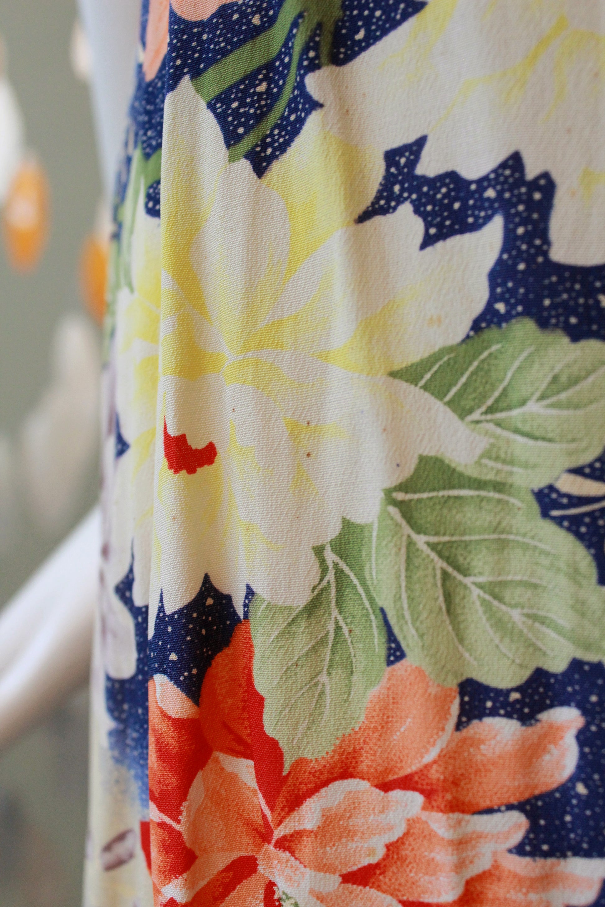 1930s Bias Cut Yellow And Orange Floral Gown With Train, Small