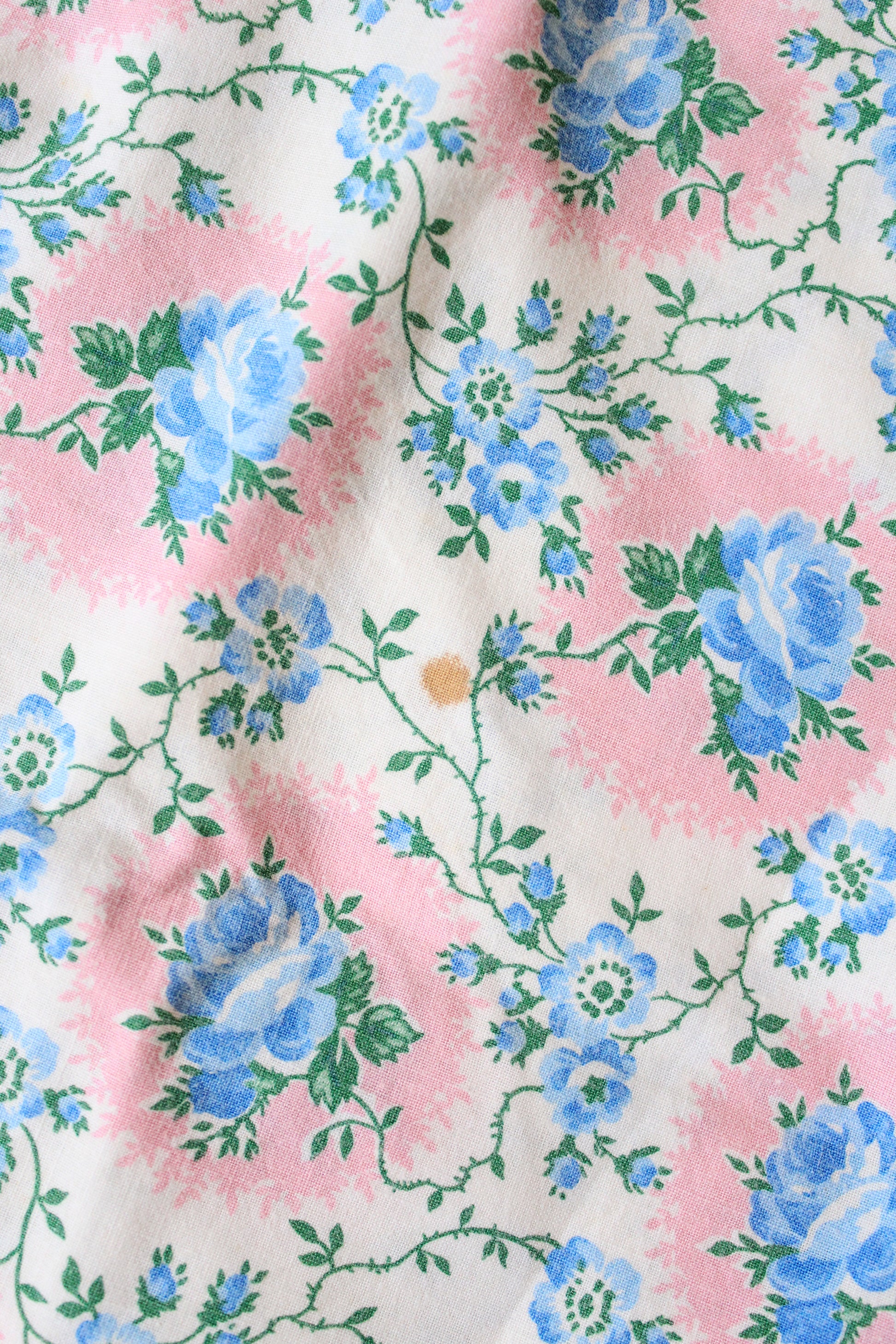1950s Light Blue And Pink Floral Cotton Duvet Cover, 4.4 Yards Of Fabric