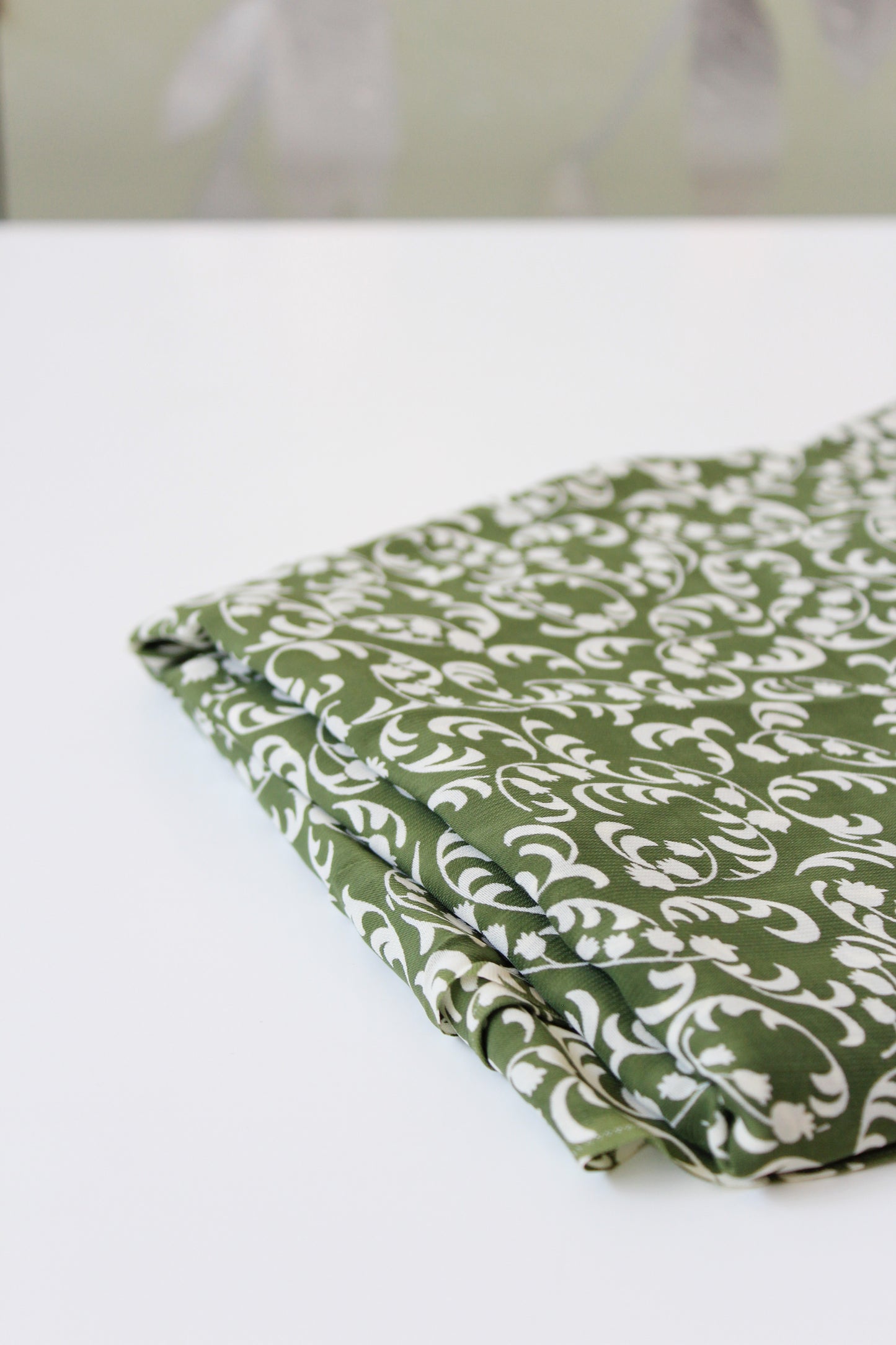1940s Green And White Vine Pattern Summer Rayon Fabric, 4 Yards