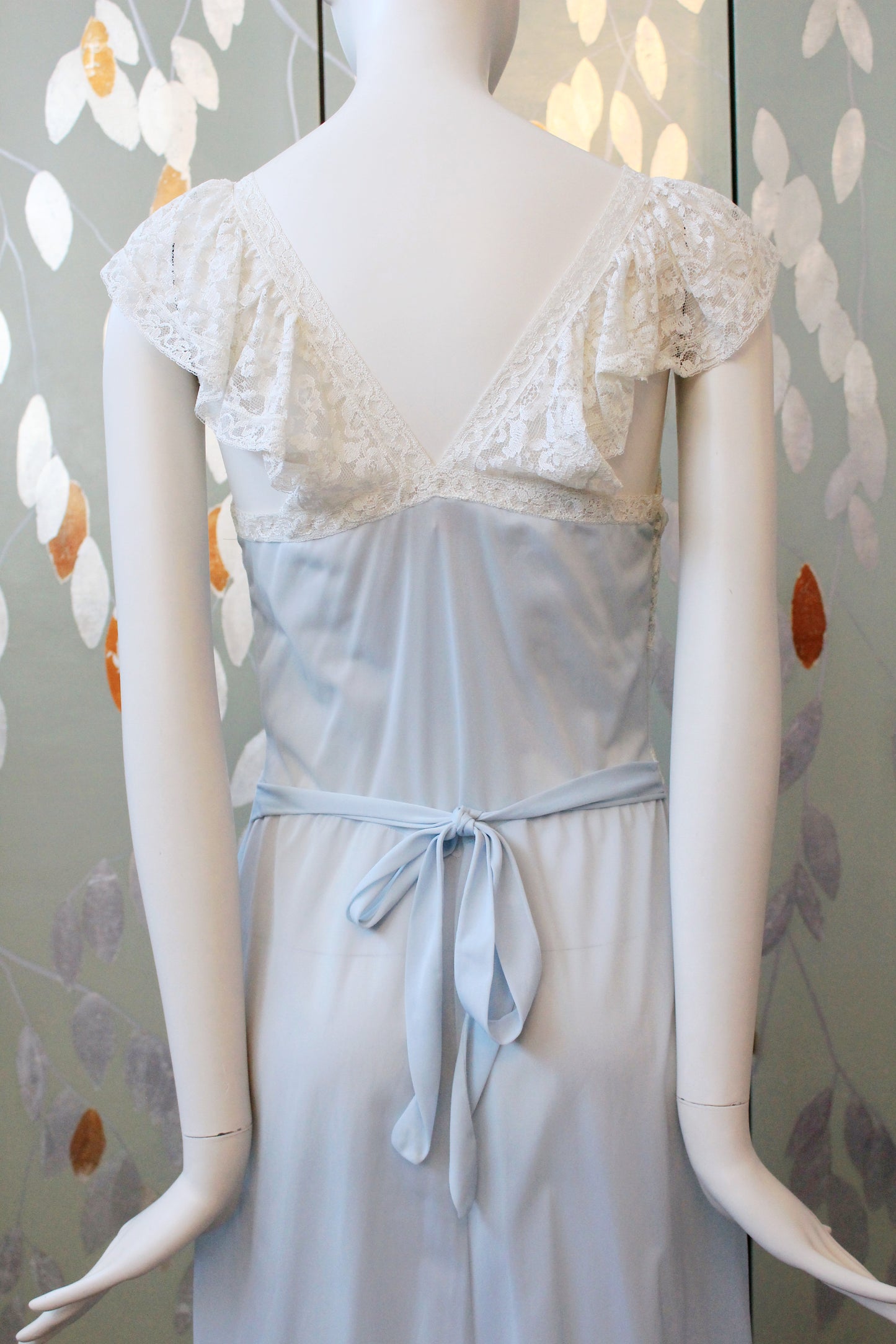 1950s Light Blue Ankle Length Nightgown With Lace Trim, Small
