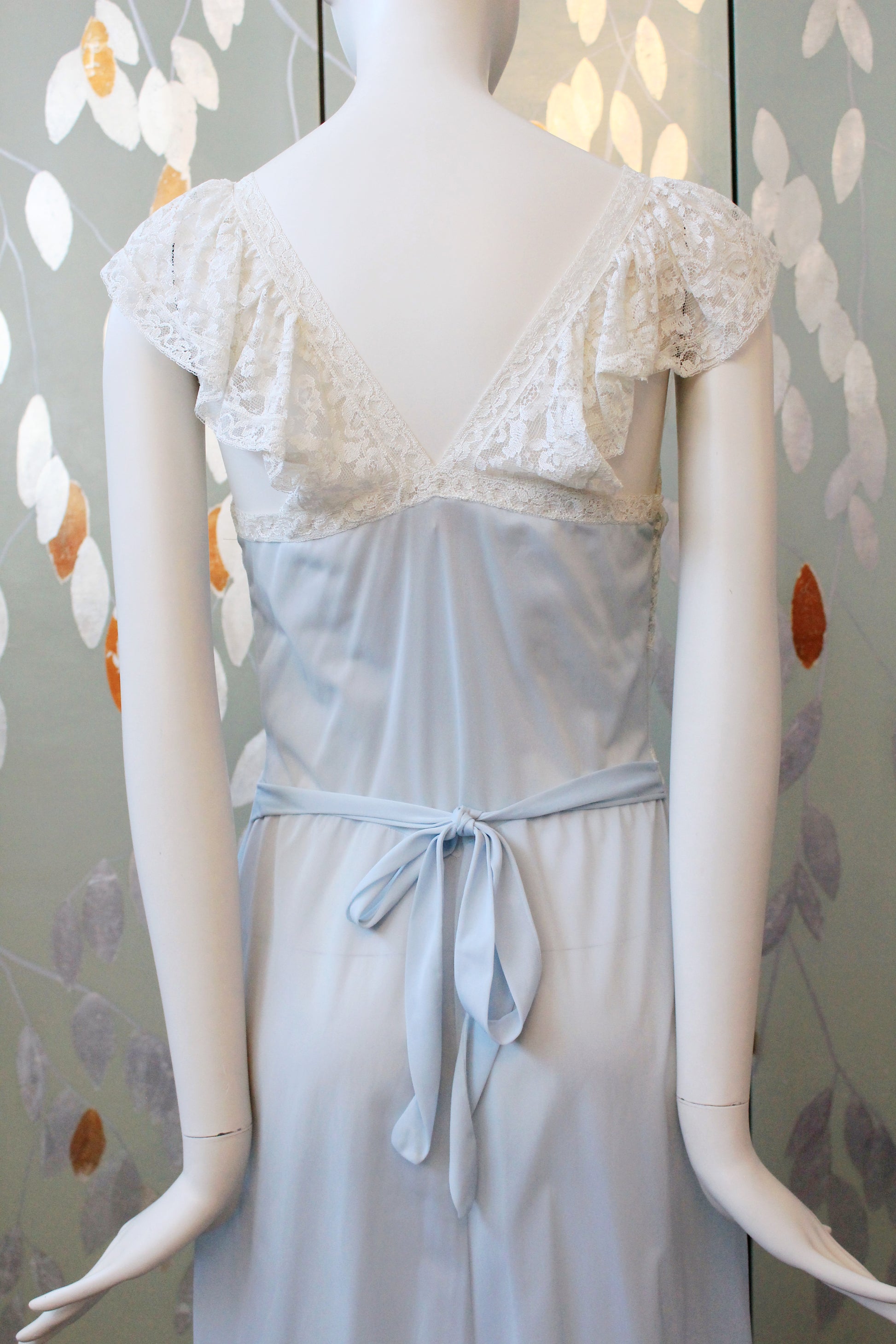 1950s Light Blue Ankle Length Nightgown With Lace Trim, Small