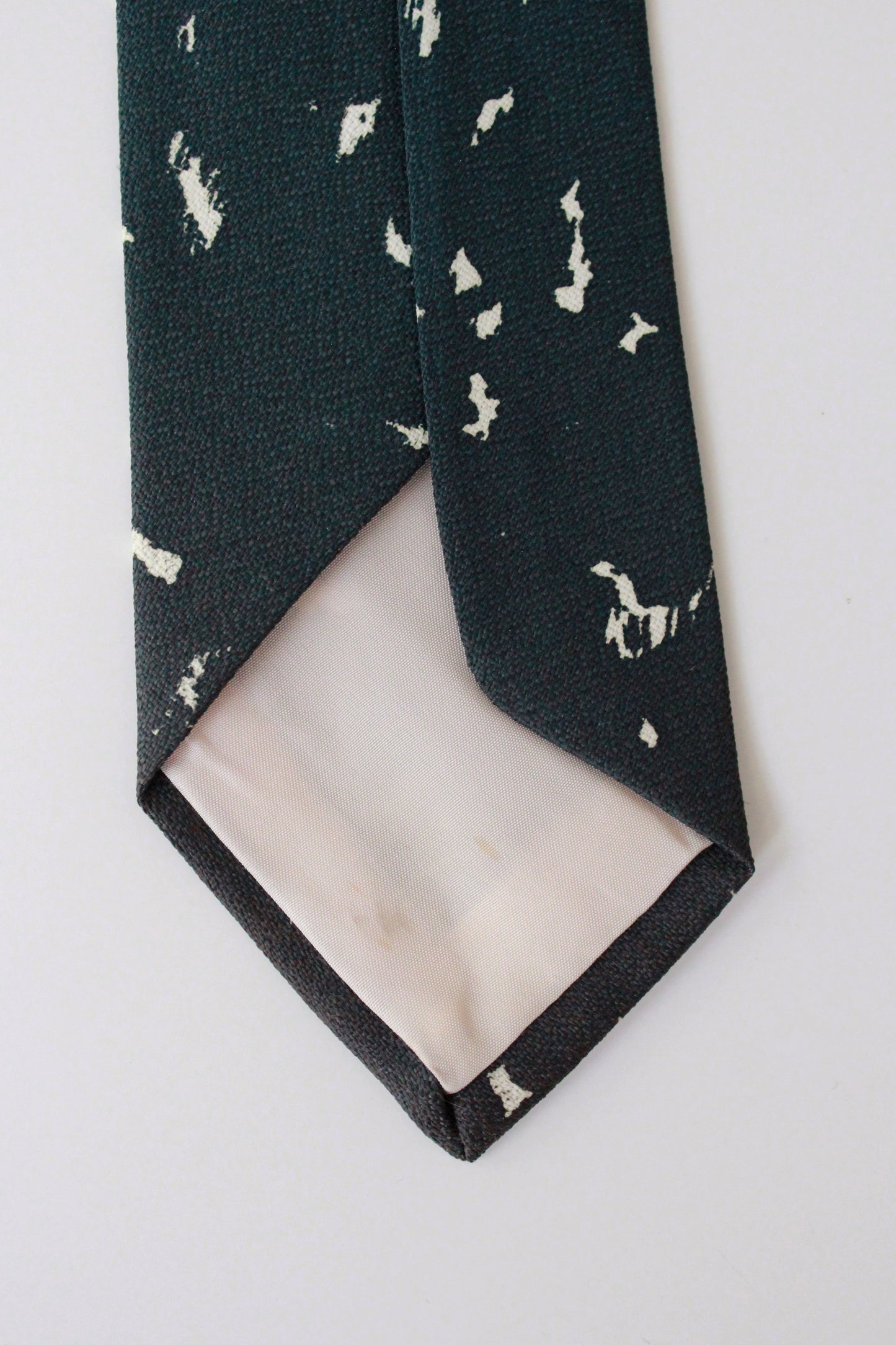 Vintage 1950s forest Green and Teal Abstract Tie, Hand Painted