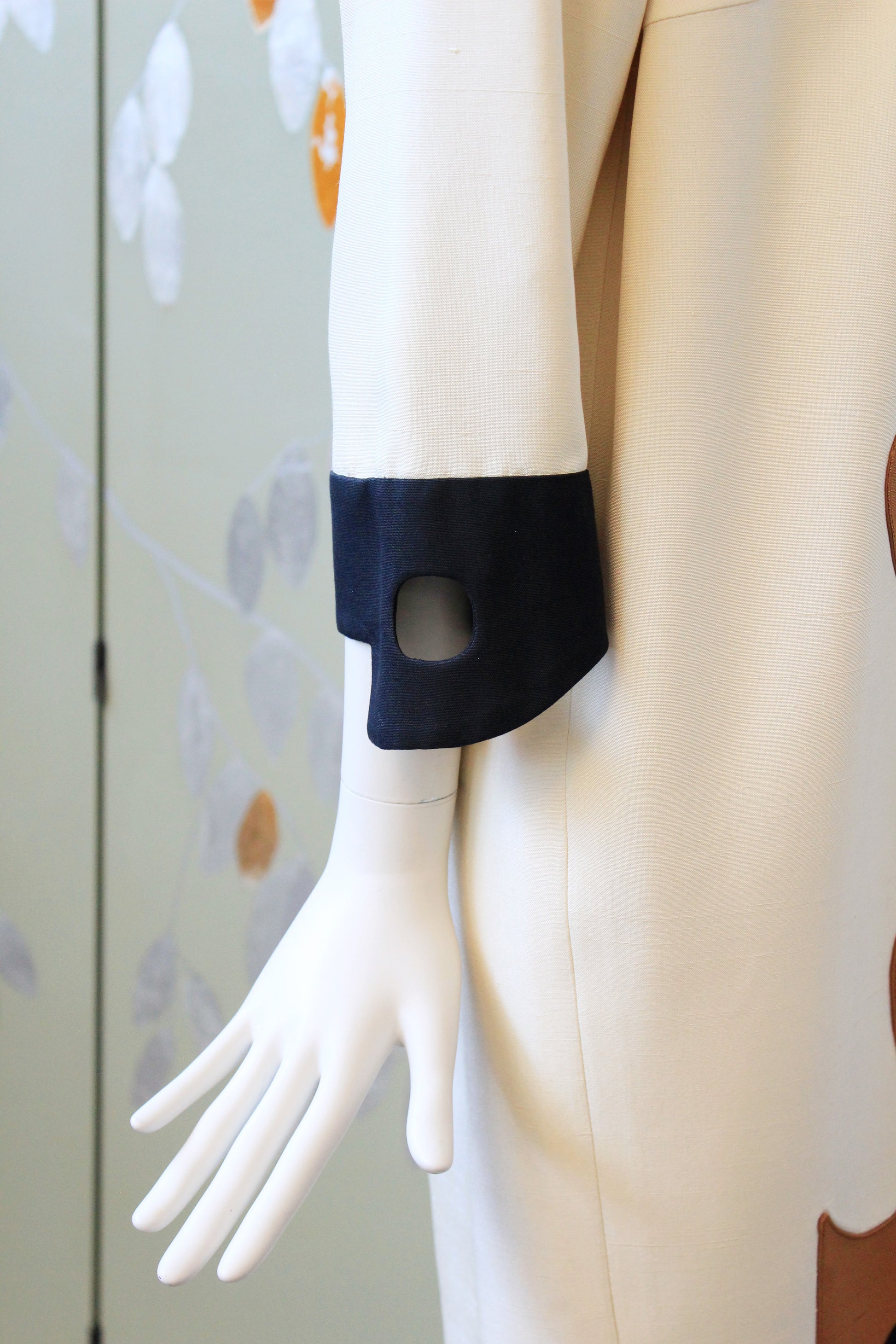 1980s Brown and Cream Graphic Colour Block Shift Dress, Medium