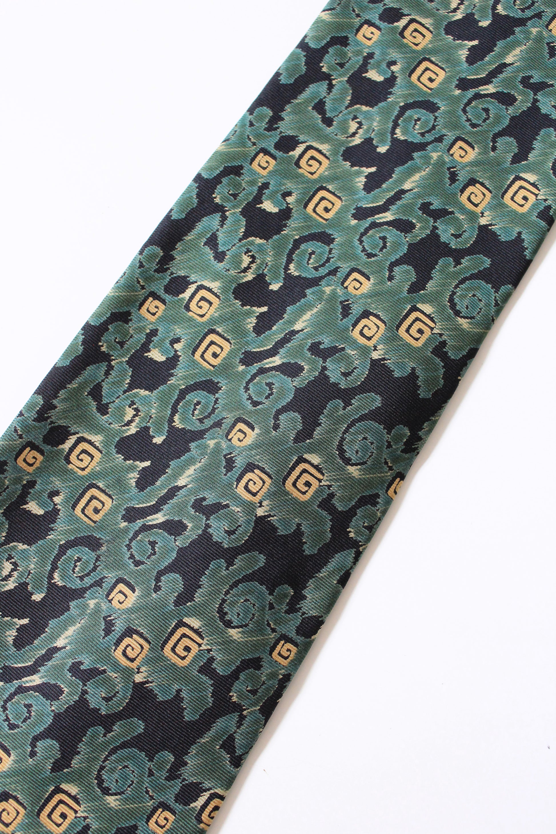 1990s Giorgio Armani Teal Abstract Silk Designer Tie 