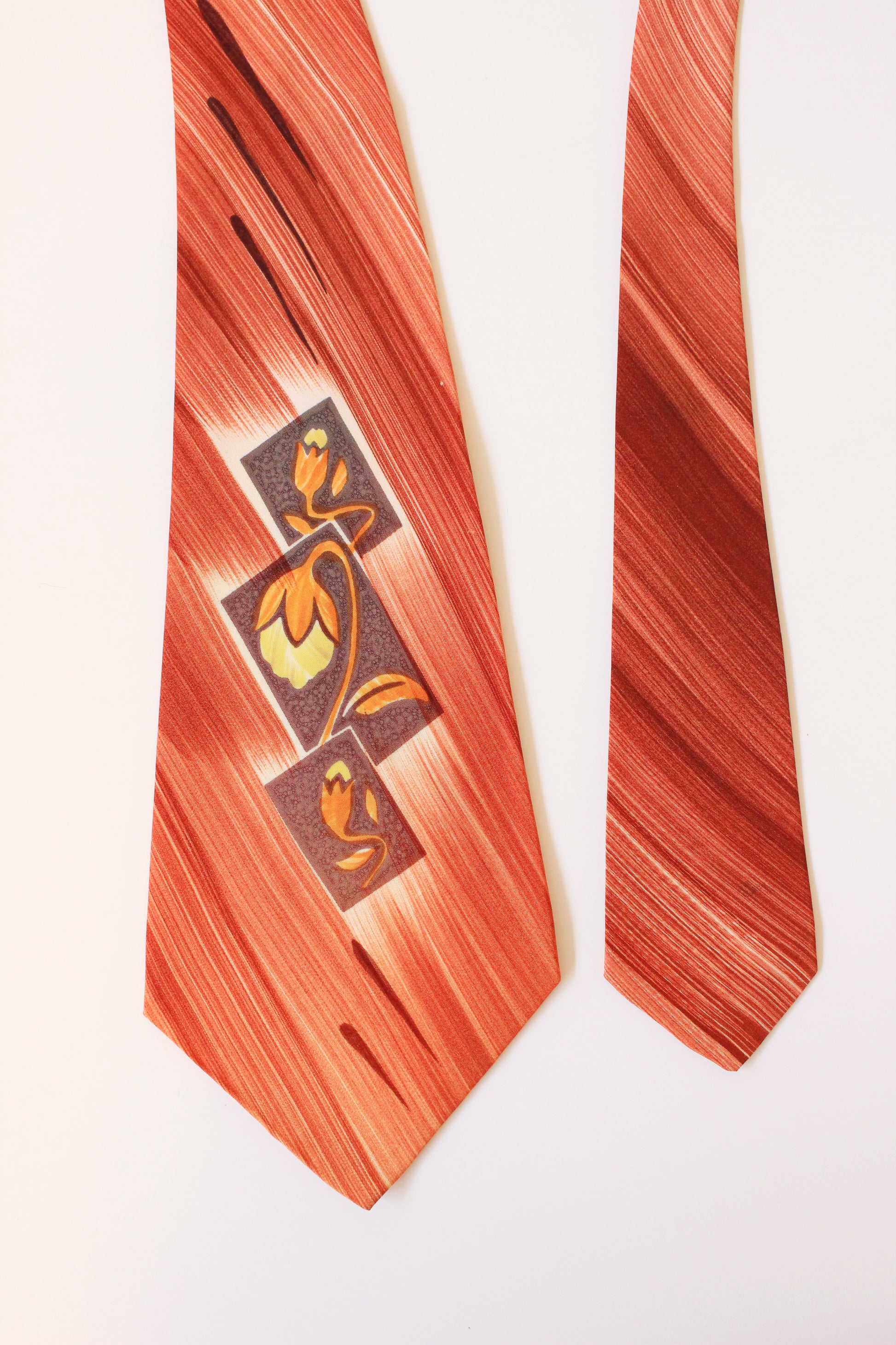 Vintage 1950s Orange And Yellow Tulip Hand Painted Tie