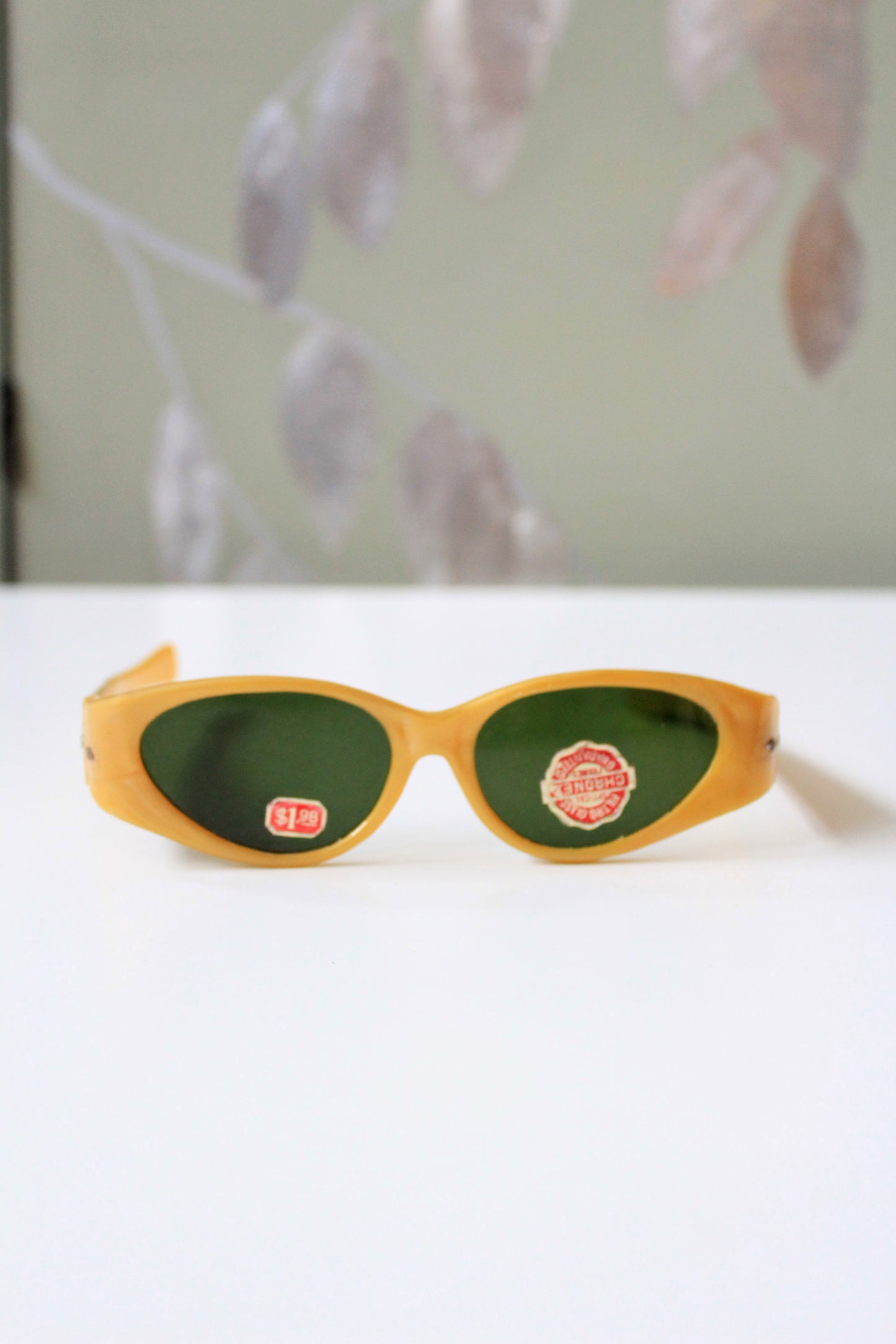 1950s Mustard Yellow Plastic Sunglasses, Unused