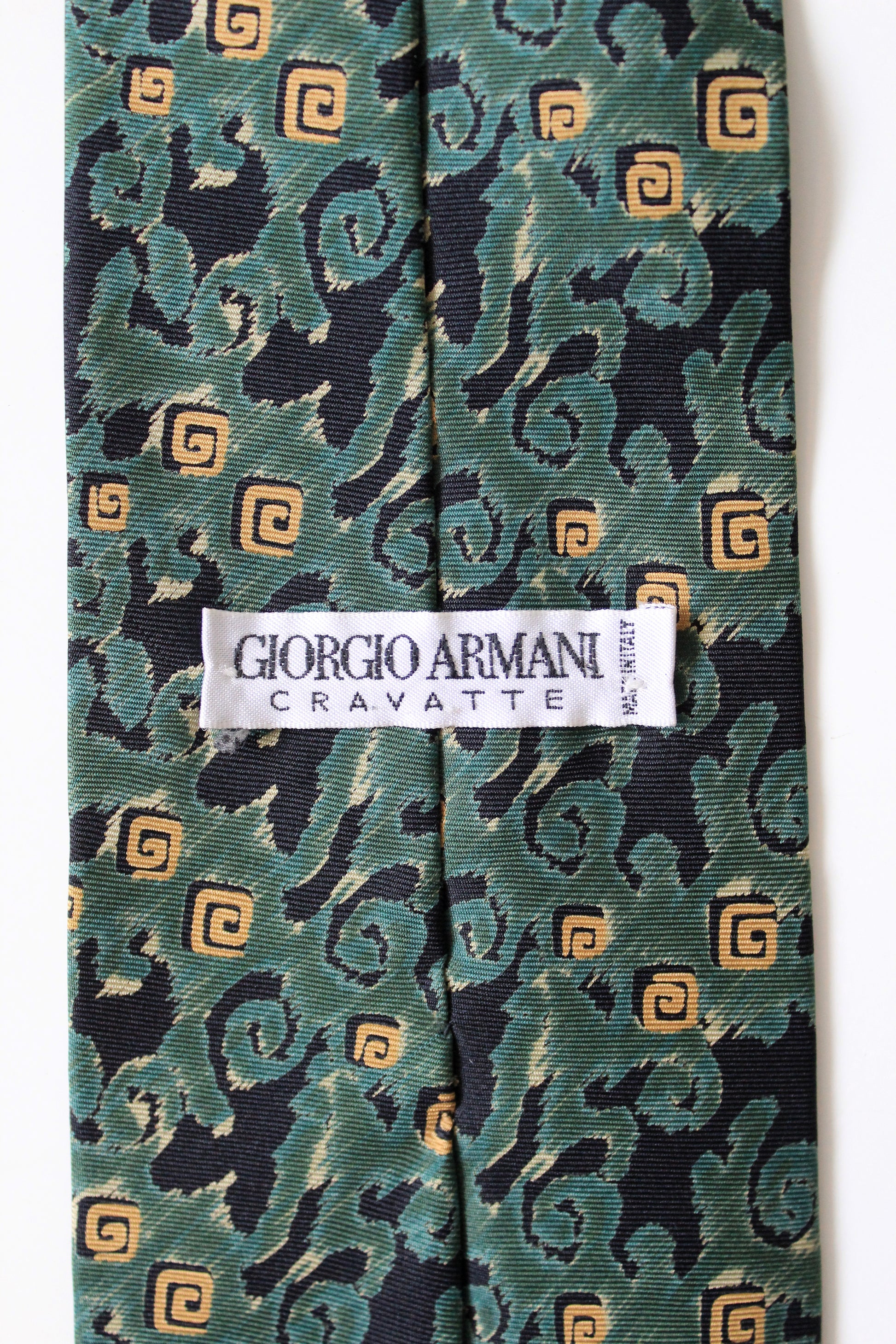 1990s Giorgio Armani Teal Abstract Silk Designer Tie 