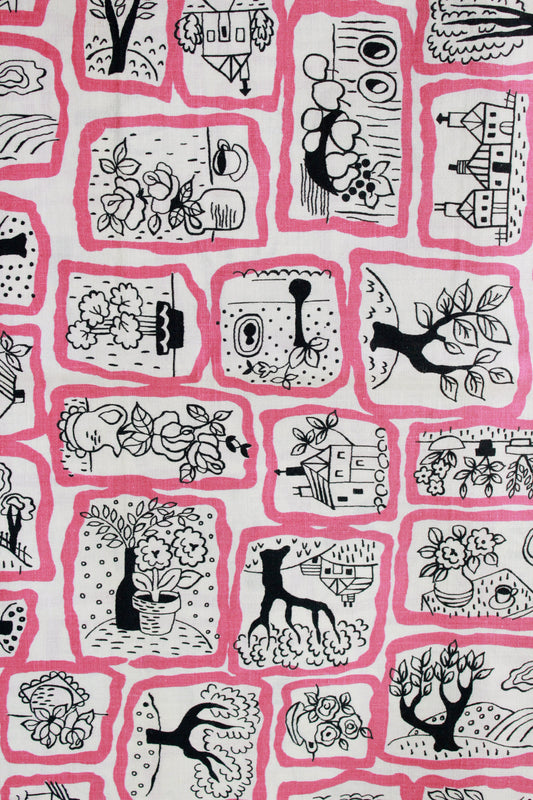 Vintage 1960s White And Pink Floral Square Cotton Summer Fabric, 2.5 Yards