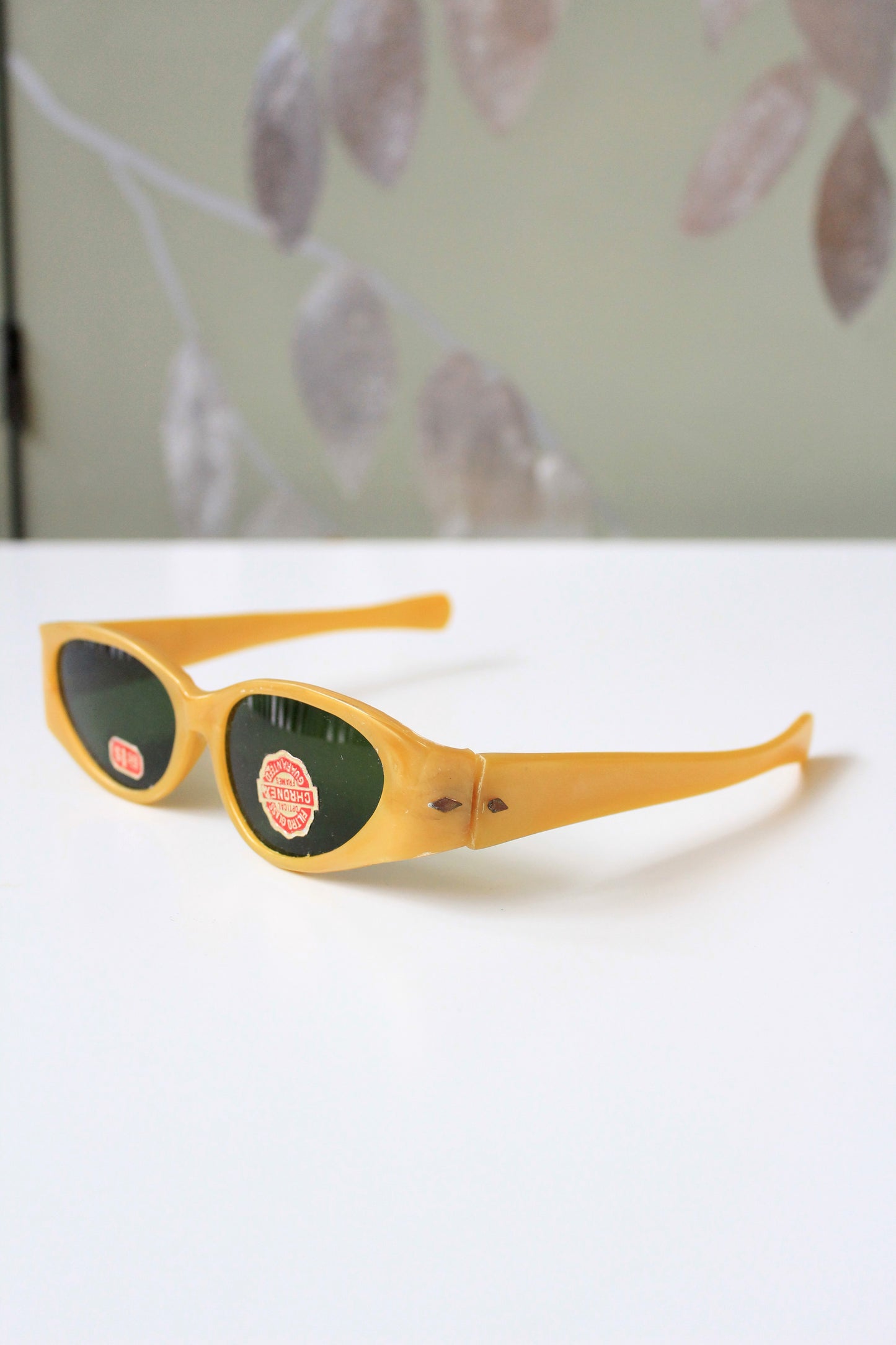 1950s Mustard Yellow Plastic Sunglasses, Unused
